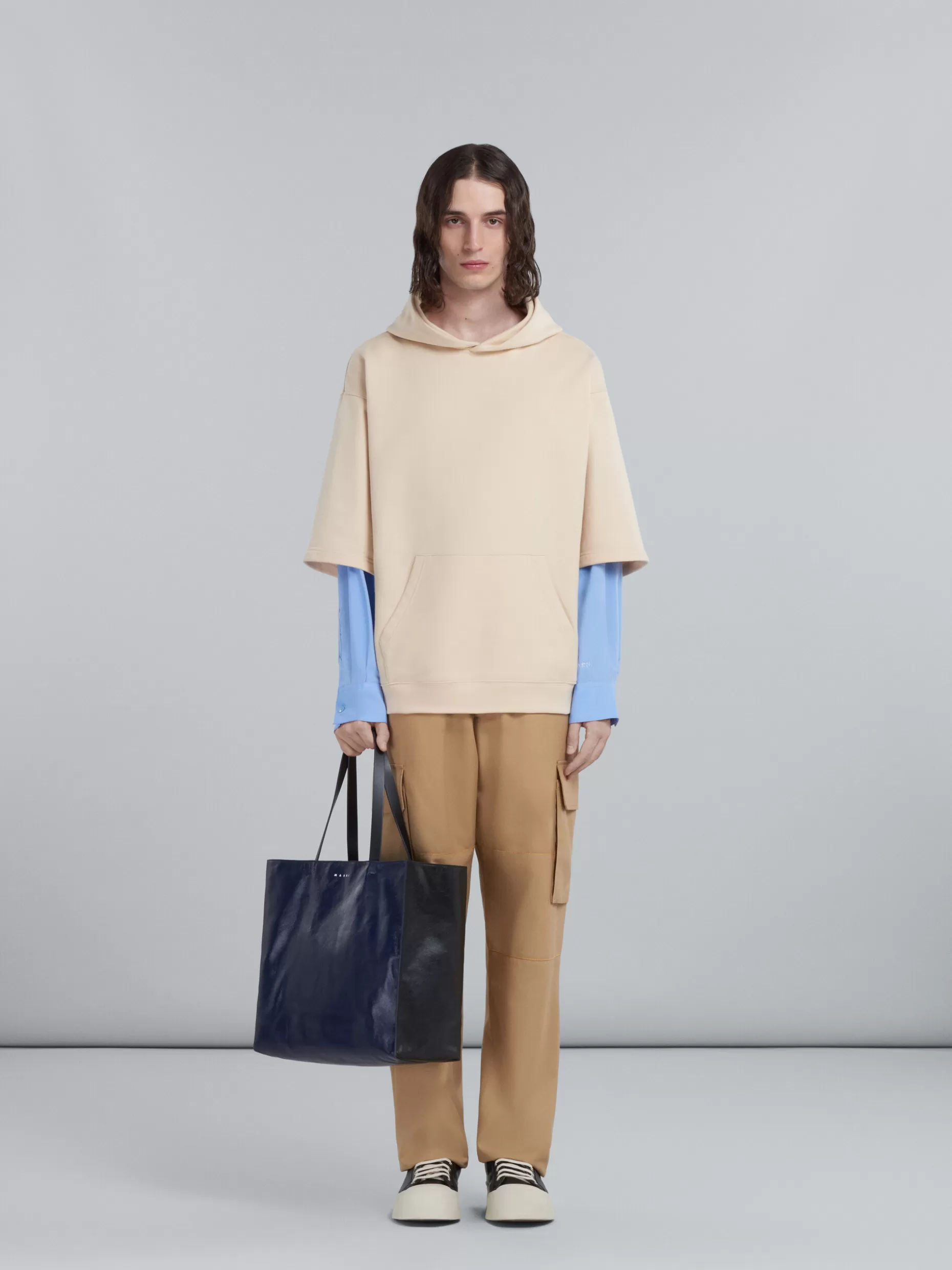 Men Marni Museo Soft Bag In Blue And Black Leather