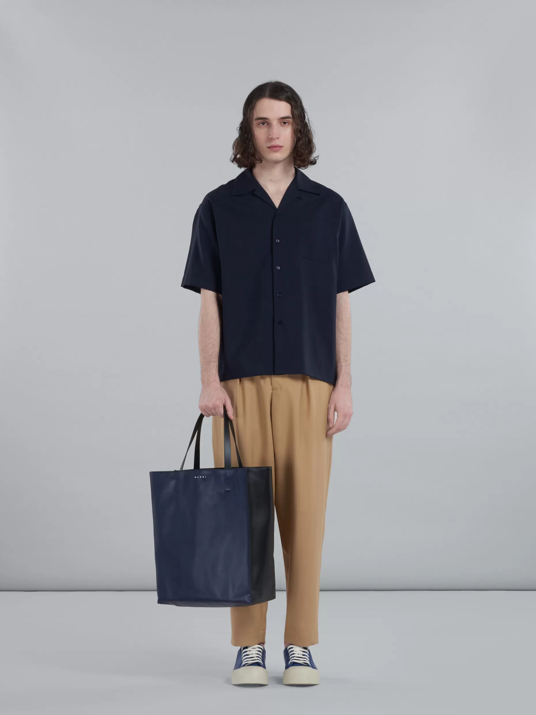 Men Marni Museo Soft Large Bag In Black And Blue Leather