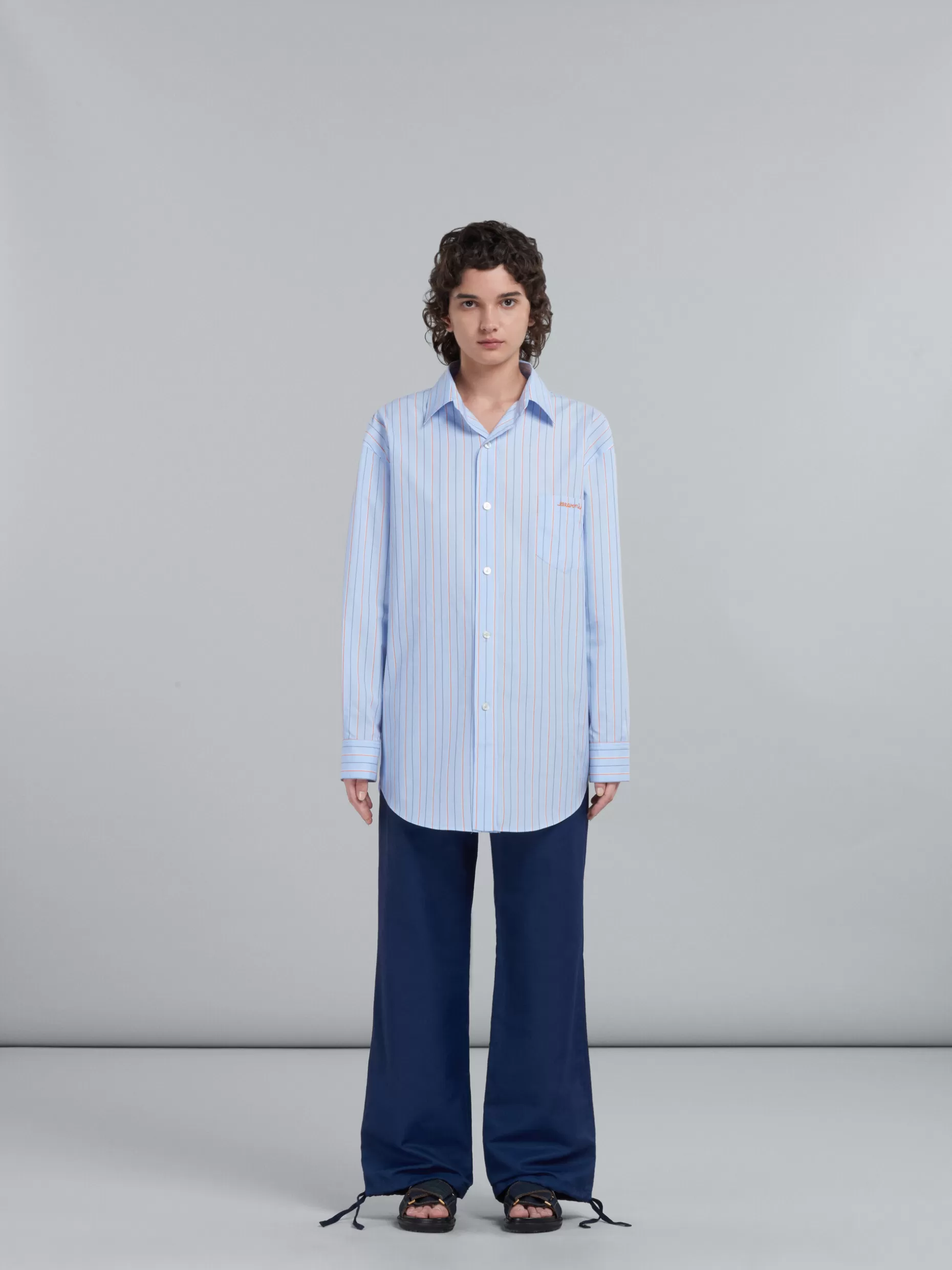 Women Marni Navy Cargo Trousers In Technical Cotton-Linen