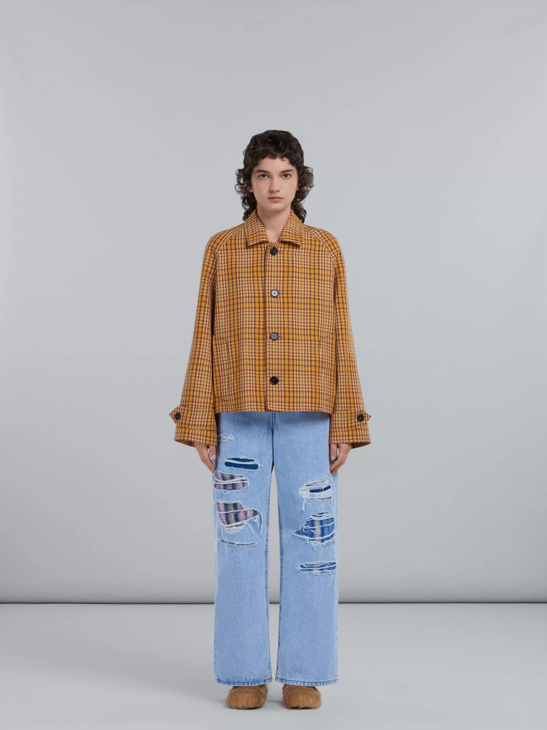 Women Marni Orange Check Wool Jacket