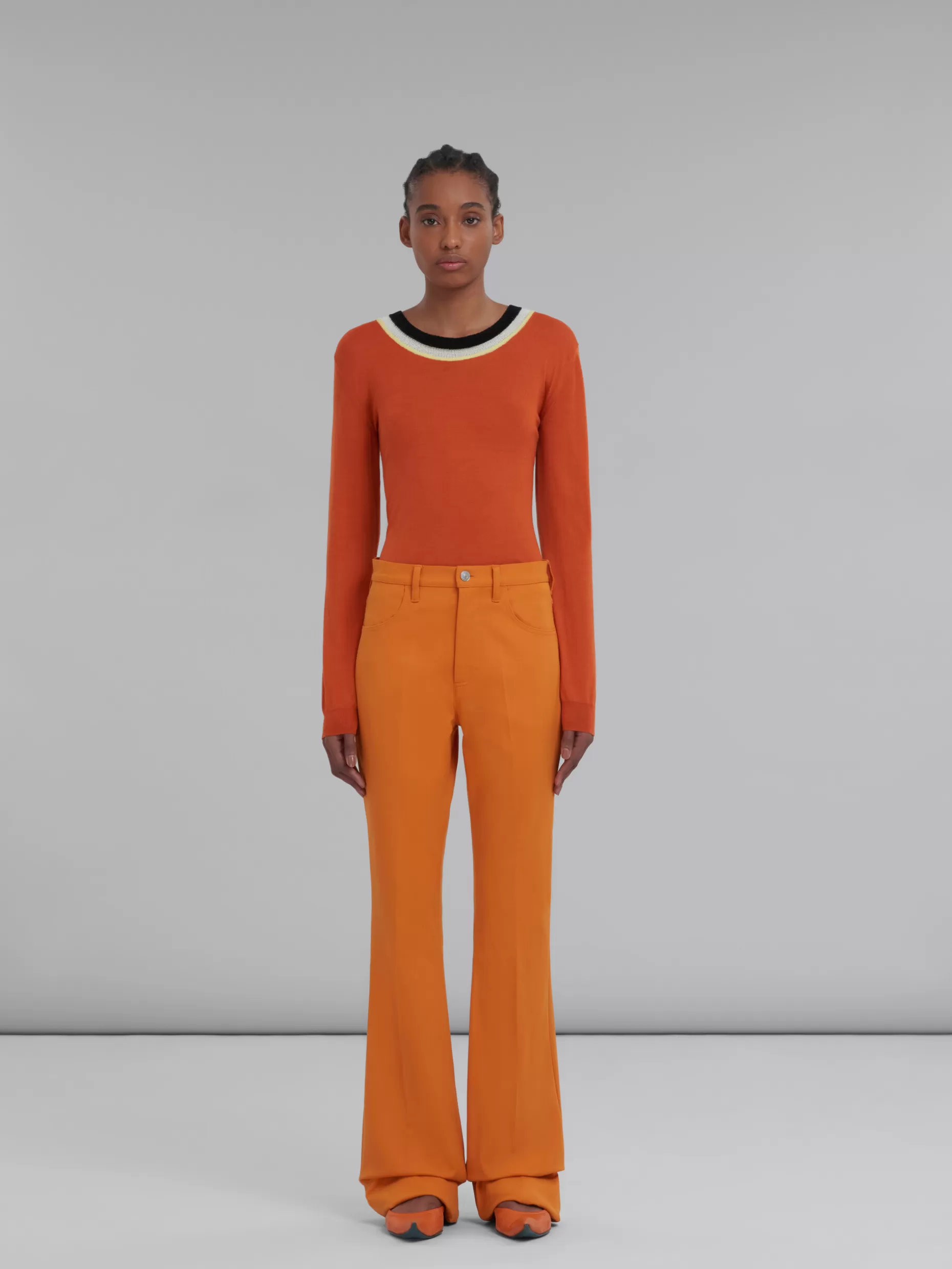 Women Marni Orange Flared Jersey Trousers