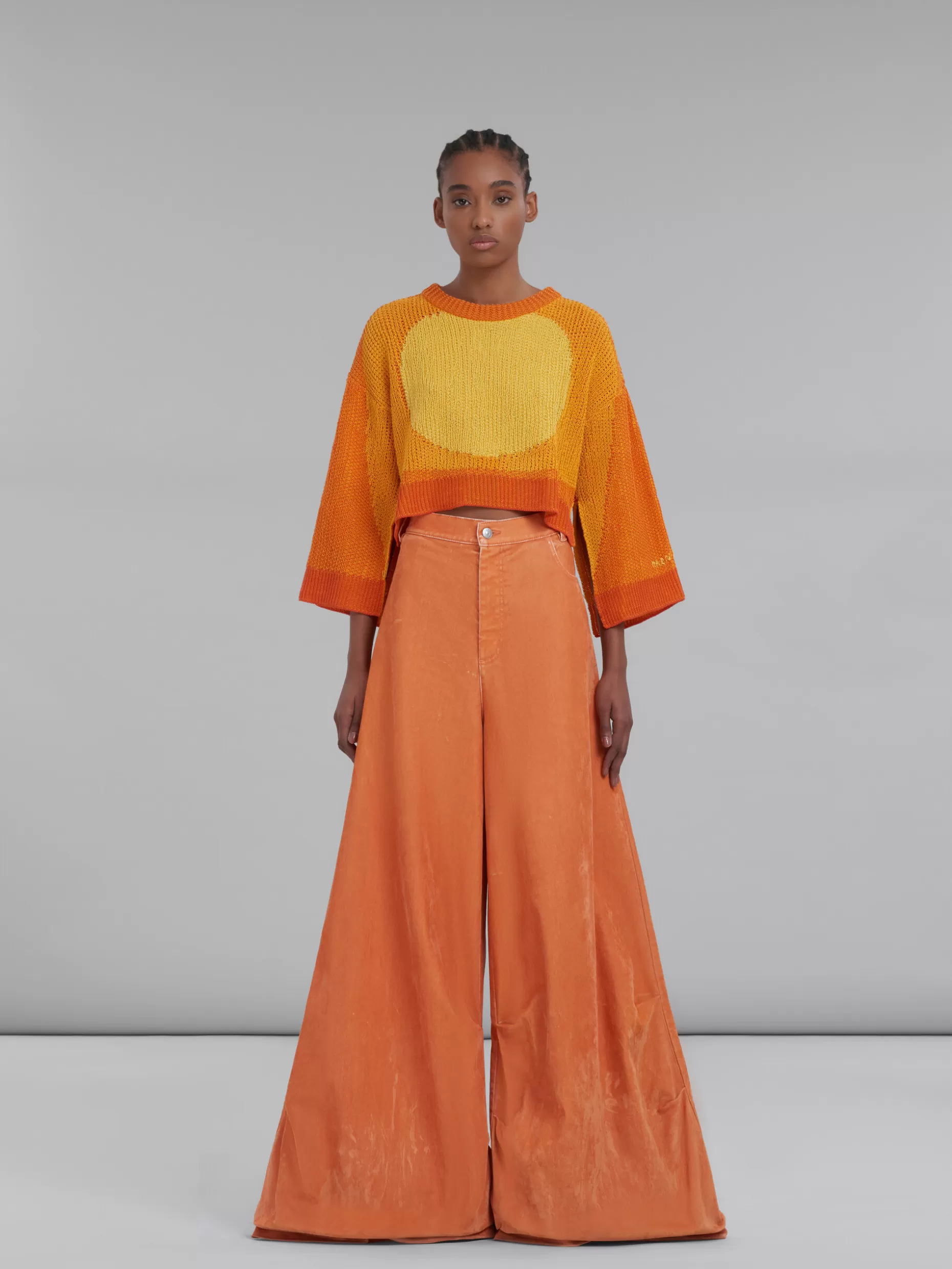 Women Marni Orange Flocked Denim Ultra-Wide-Leg Trousers