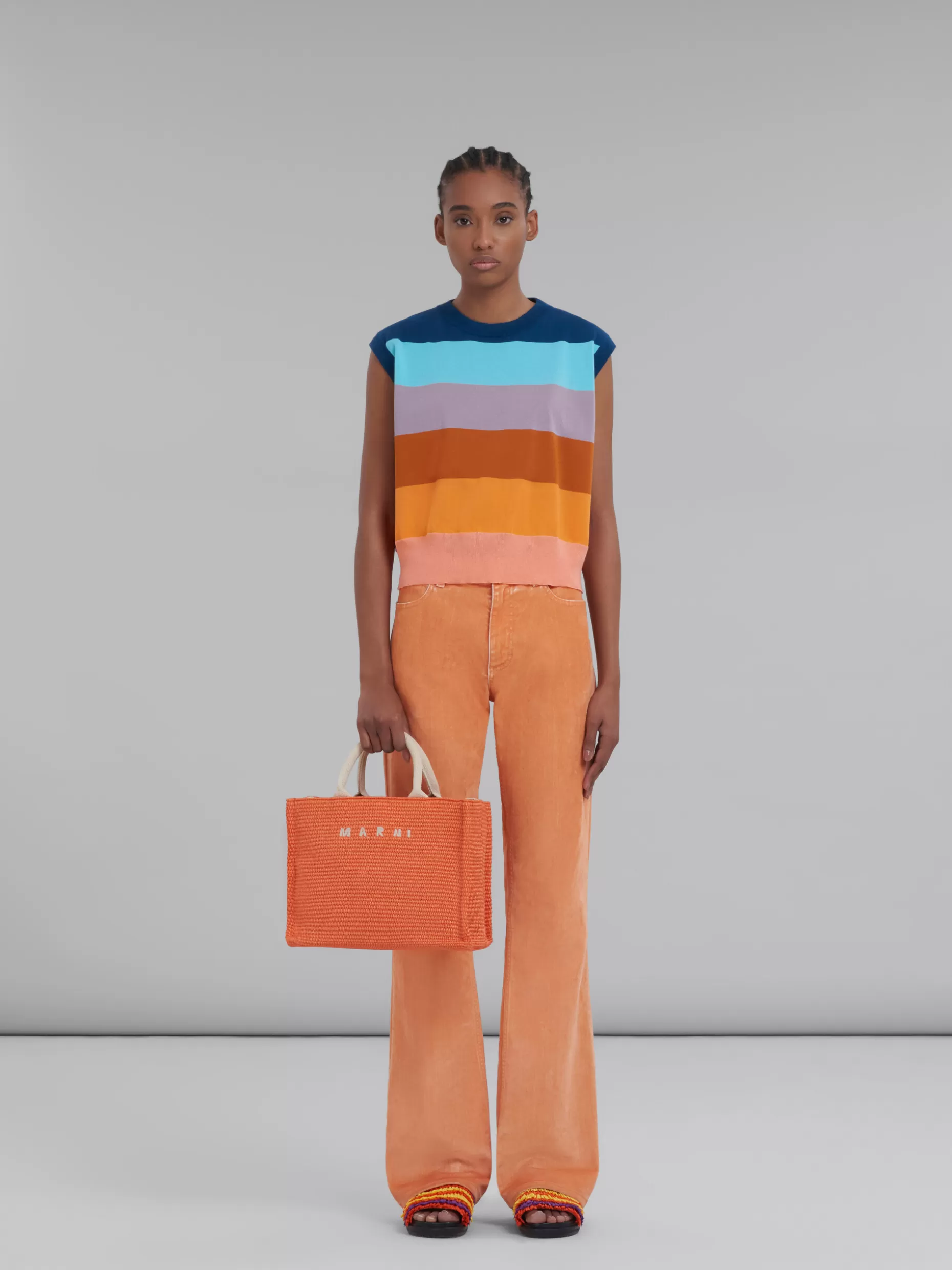 Women Marni Orange Raffia Small Tote Bag