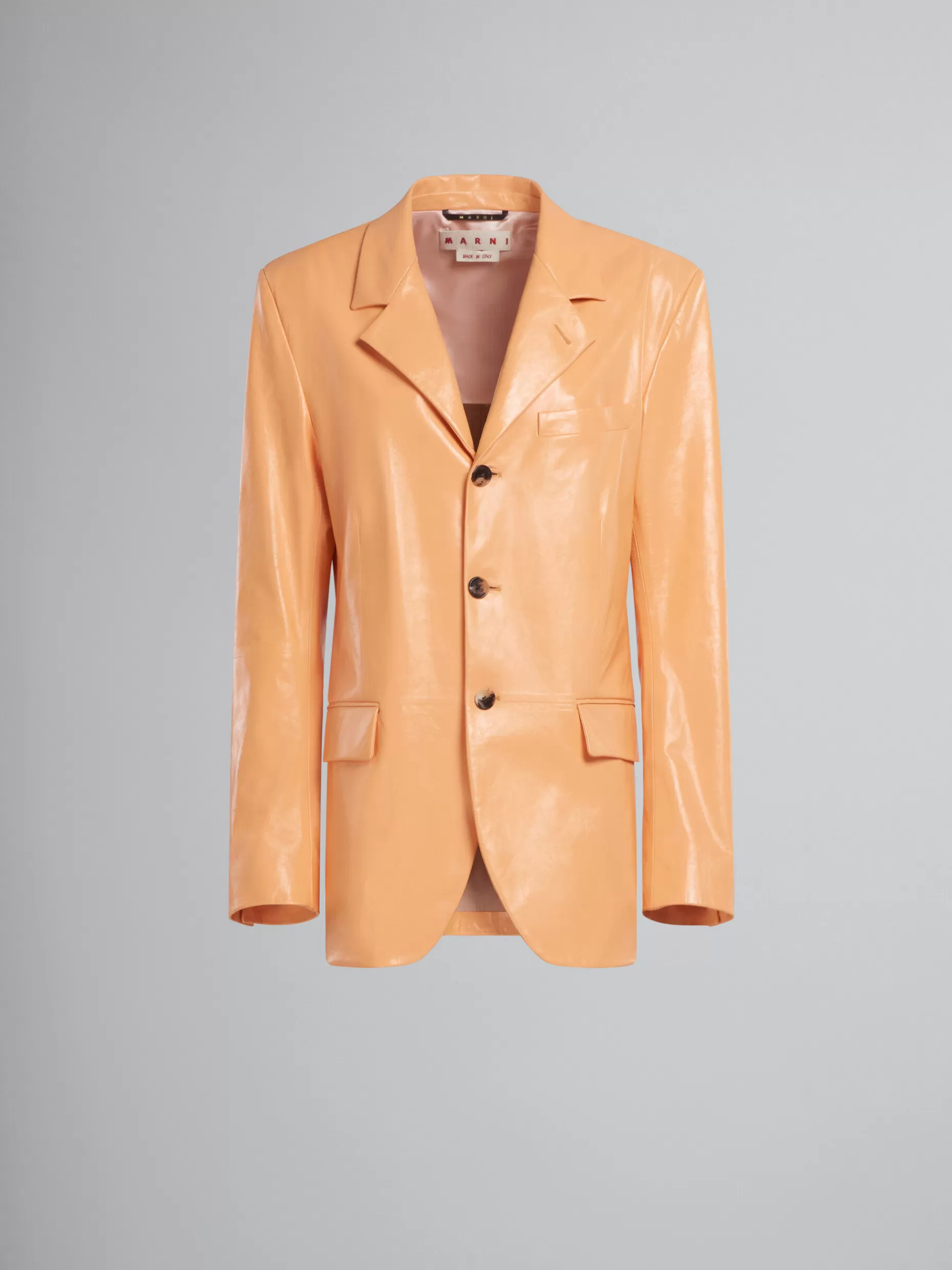 Women Marni Orange Single-Breasted Leather Blazer