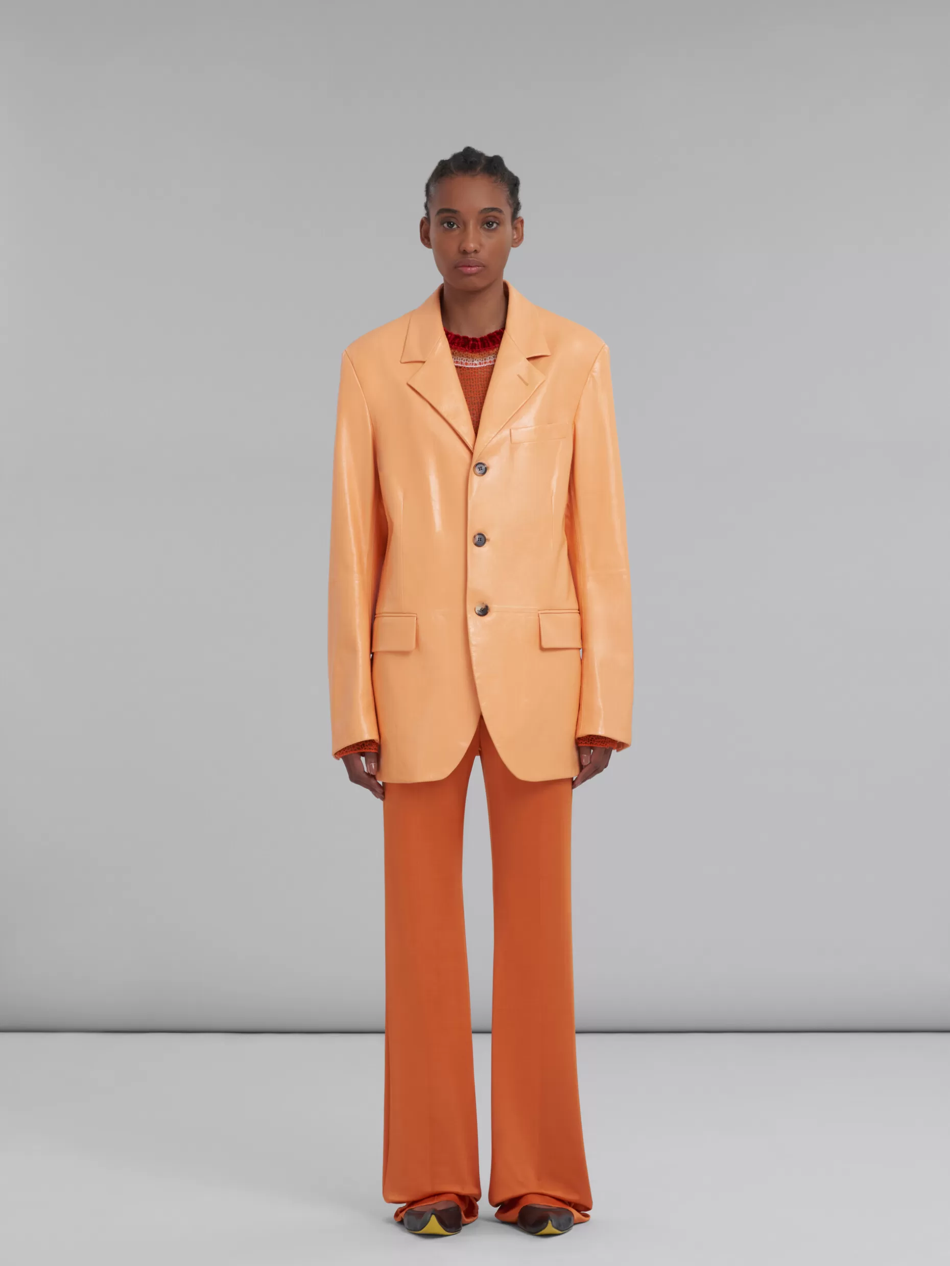 Women Marni Orange Single-Breasted Leather Blazer