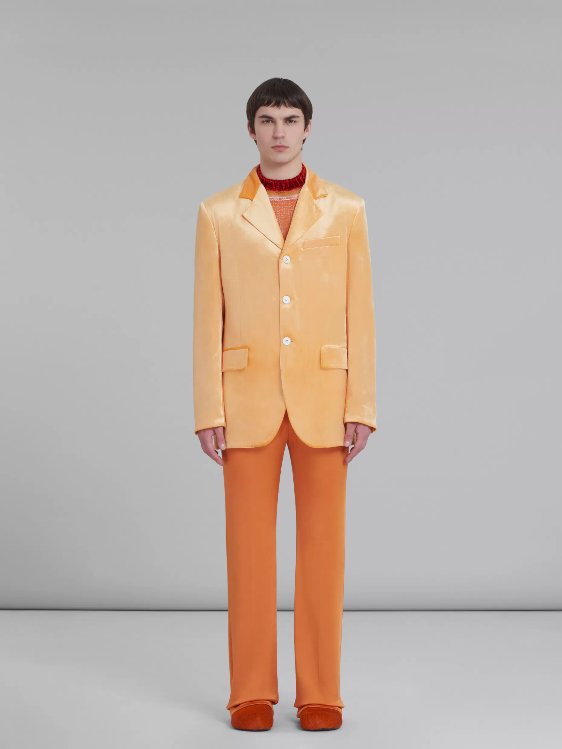 Men Marni Orange Single-Breasted Velvet Blazer