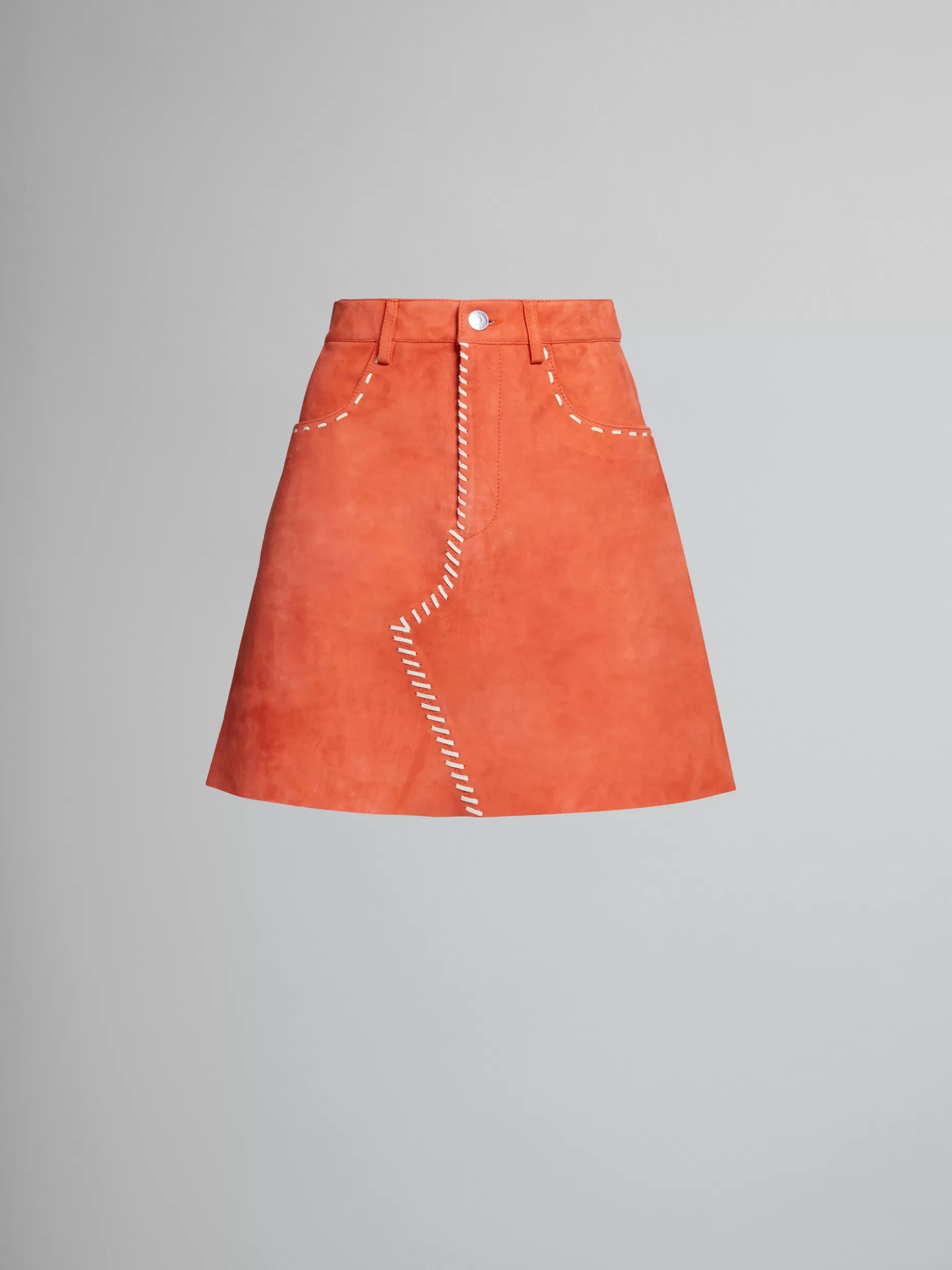 Women Marni Orange Suede Skirt With Nappa Stitching