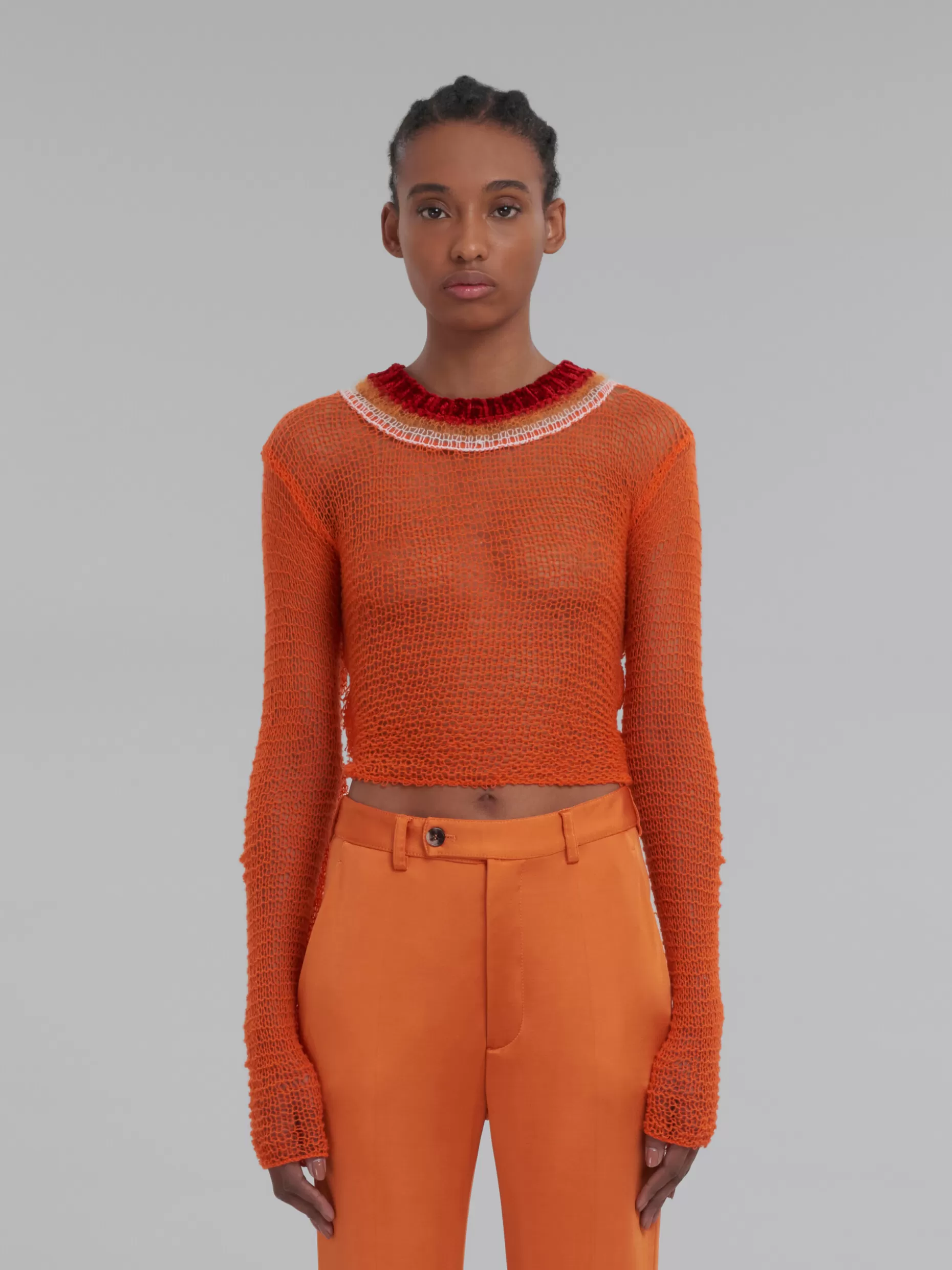 Women Marni Orange Wool And Cashmere Mesh Jumper With Cutout