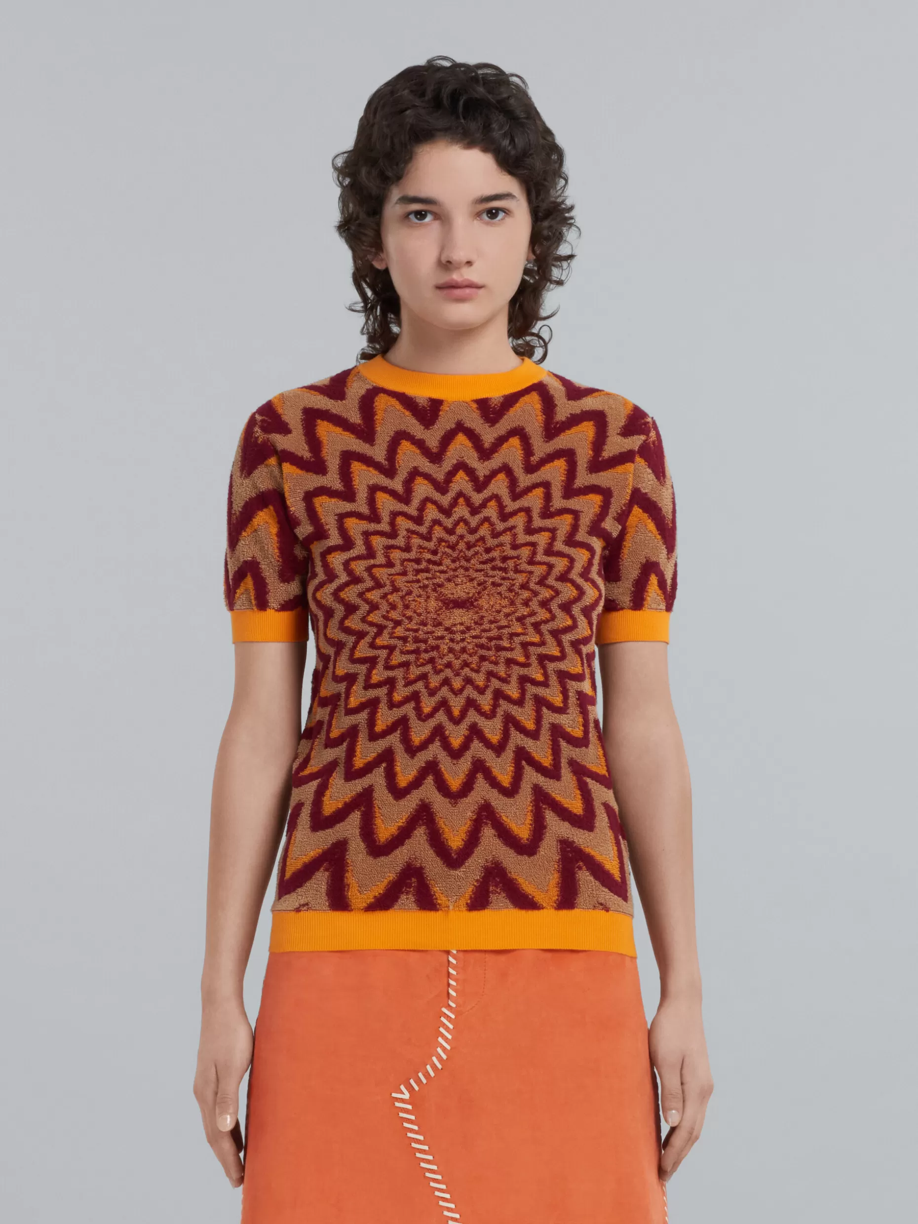 Women Marni Orange-Tone Sweater With Optical Motif