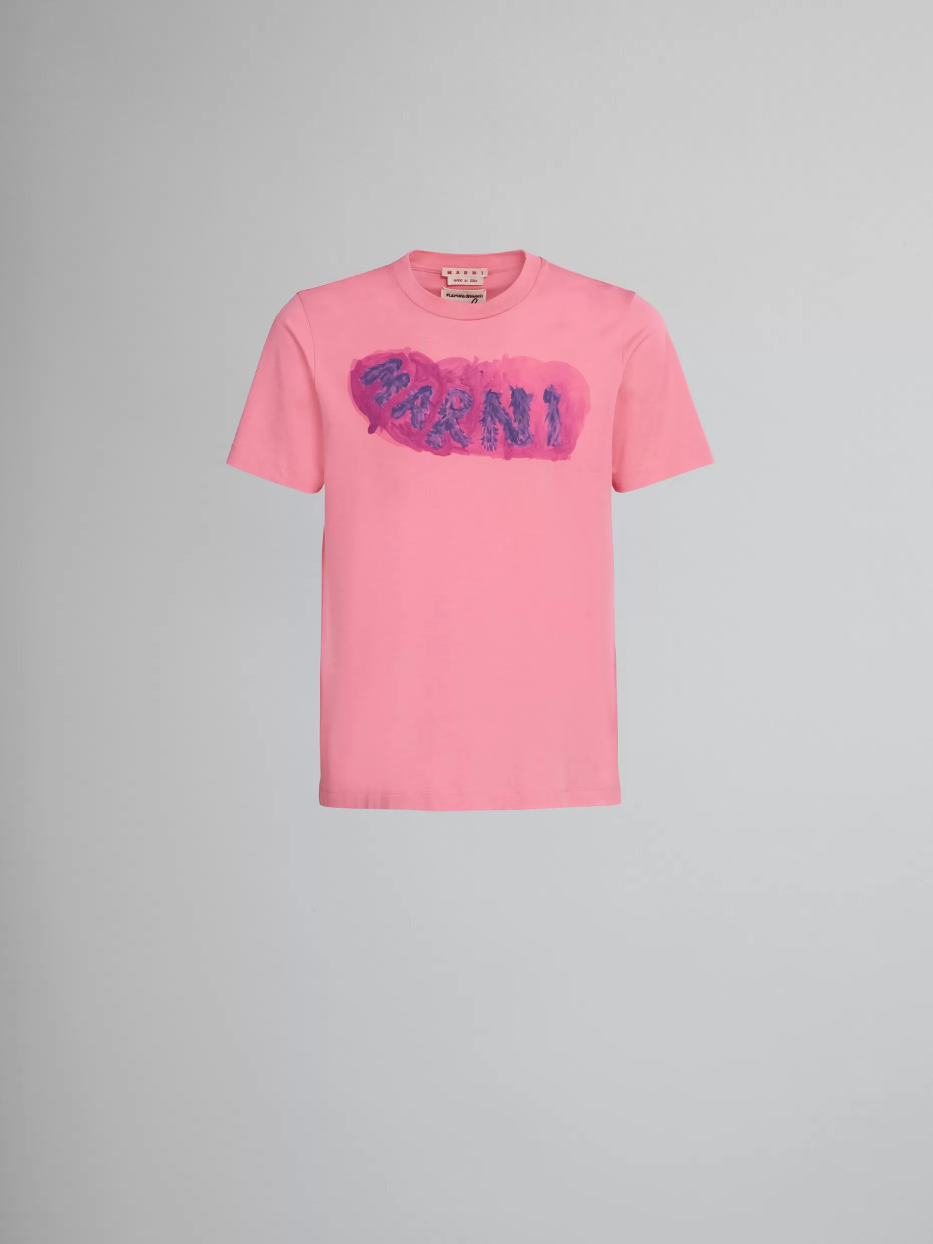 Men Marni Pink Bio Cotton T-Shirt With Logo Graphic