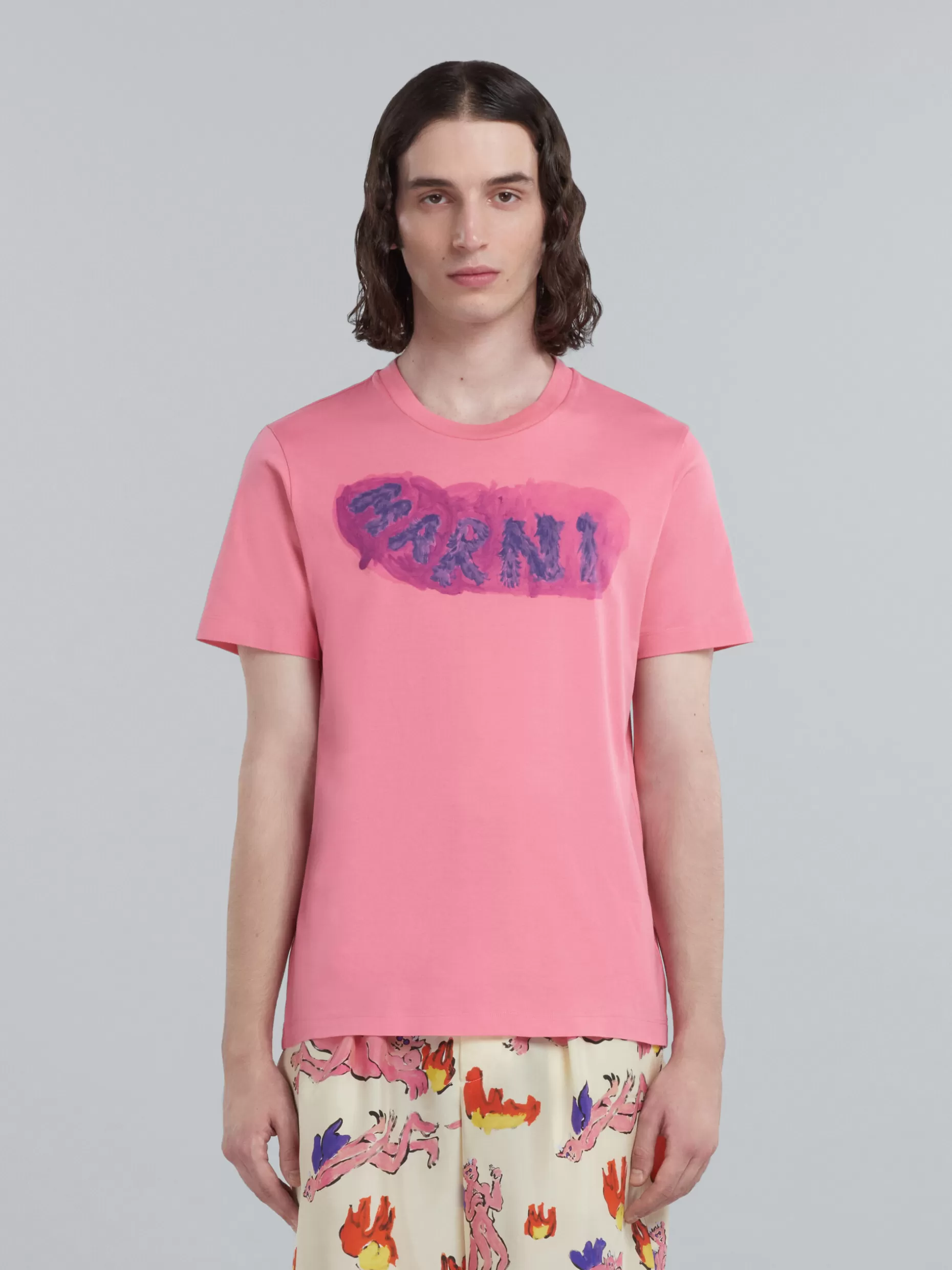 Men Marni Pink Bio Cotton T-Shirt With Logo Graphic