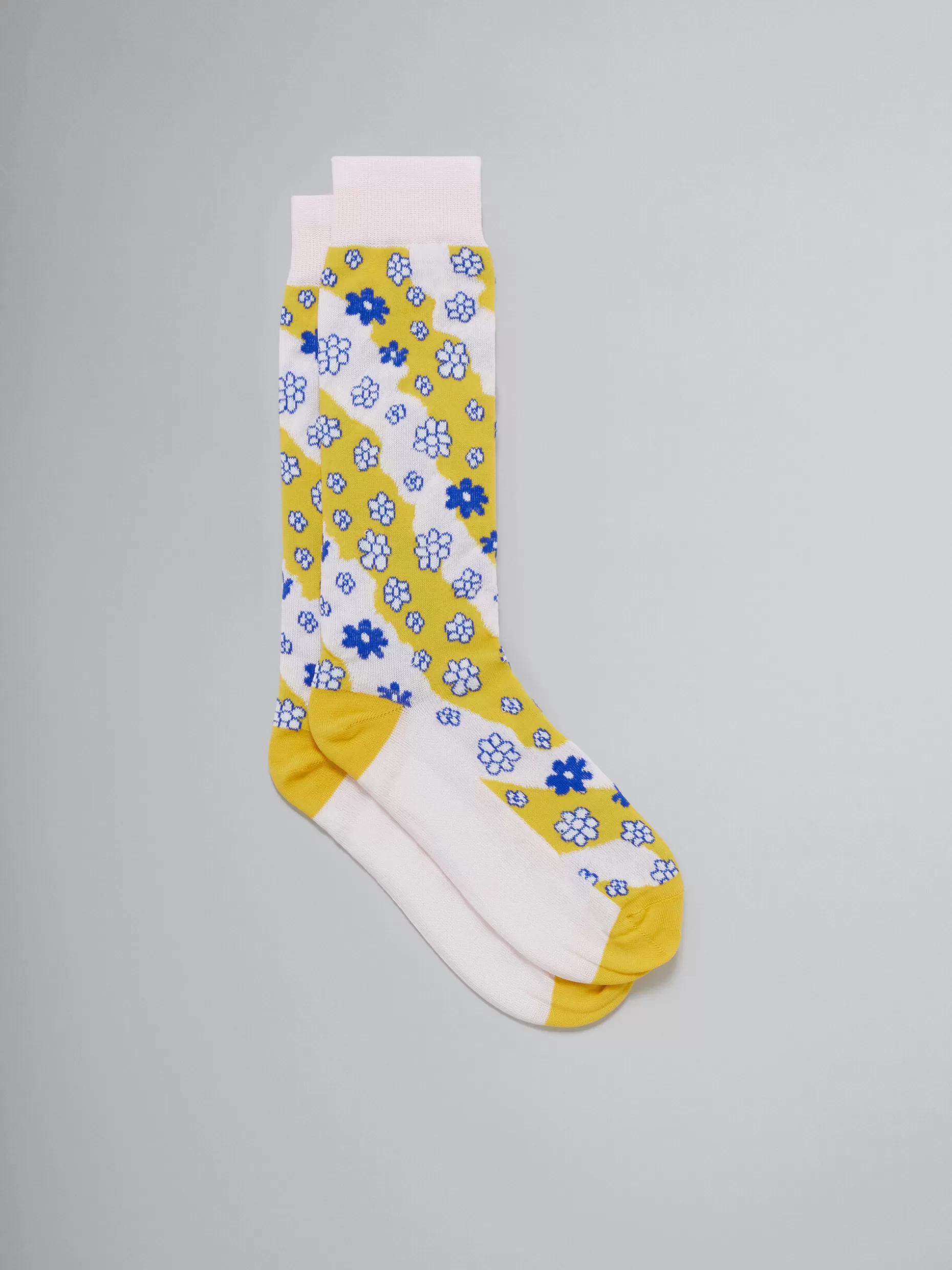 Women Marni Pink Cotton And Nylon Socks With Stripy Flower Motif