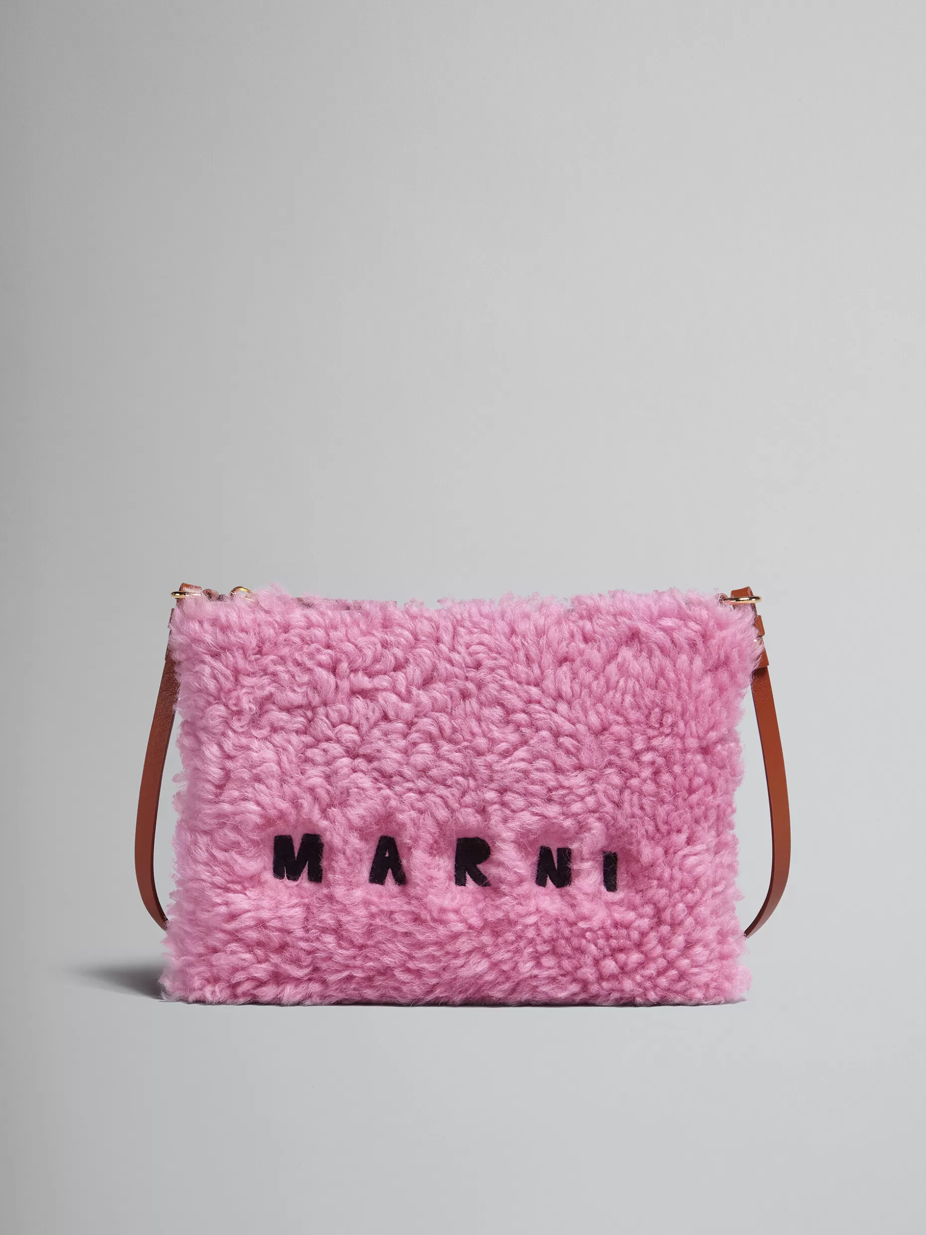 Women Marni Pink Shearling And Leather Pouch