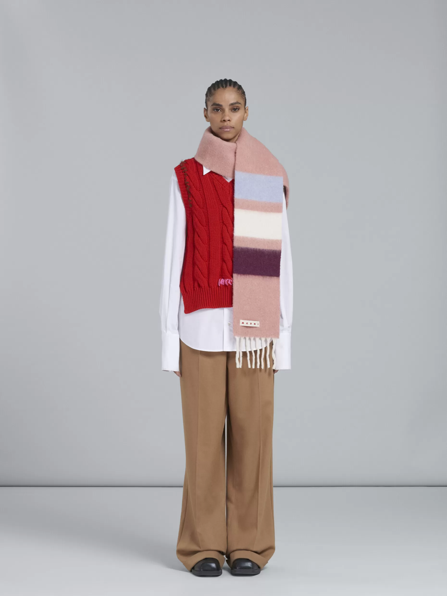 Women Marni Pink Striped Alpaca Scarf