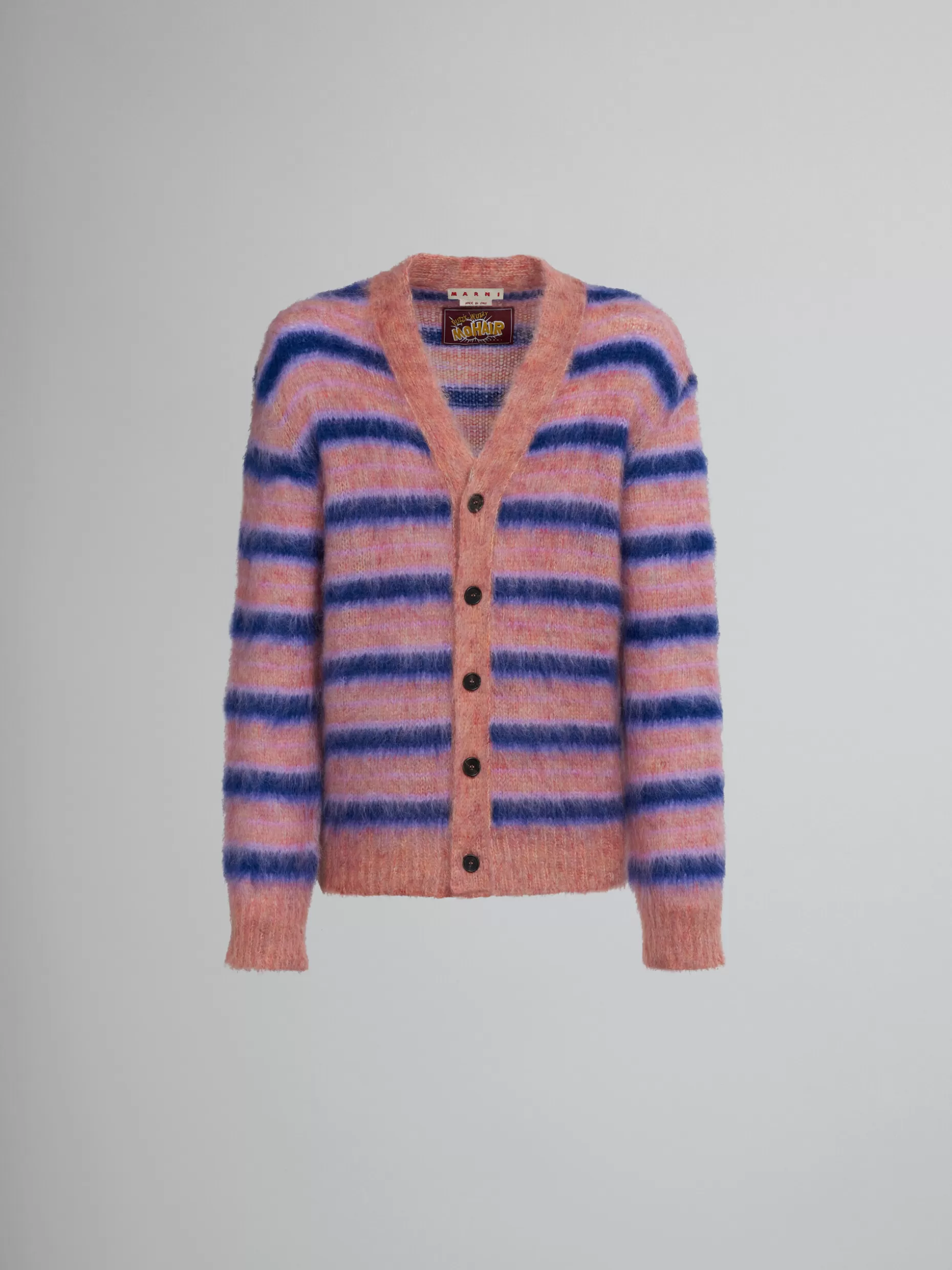 Men Marni Pink Striped Mohair Cardigan