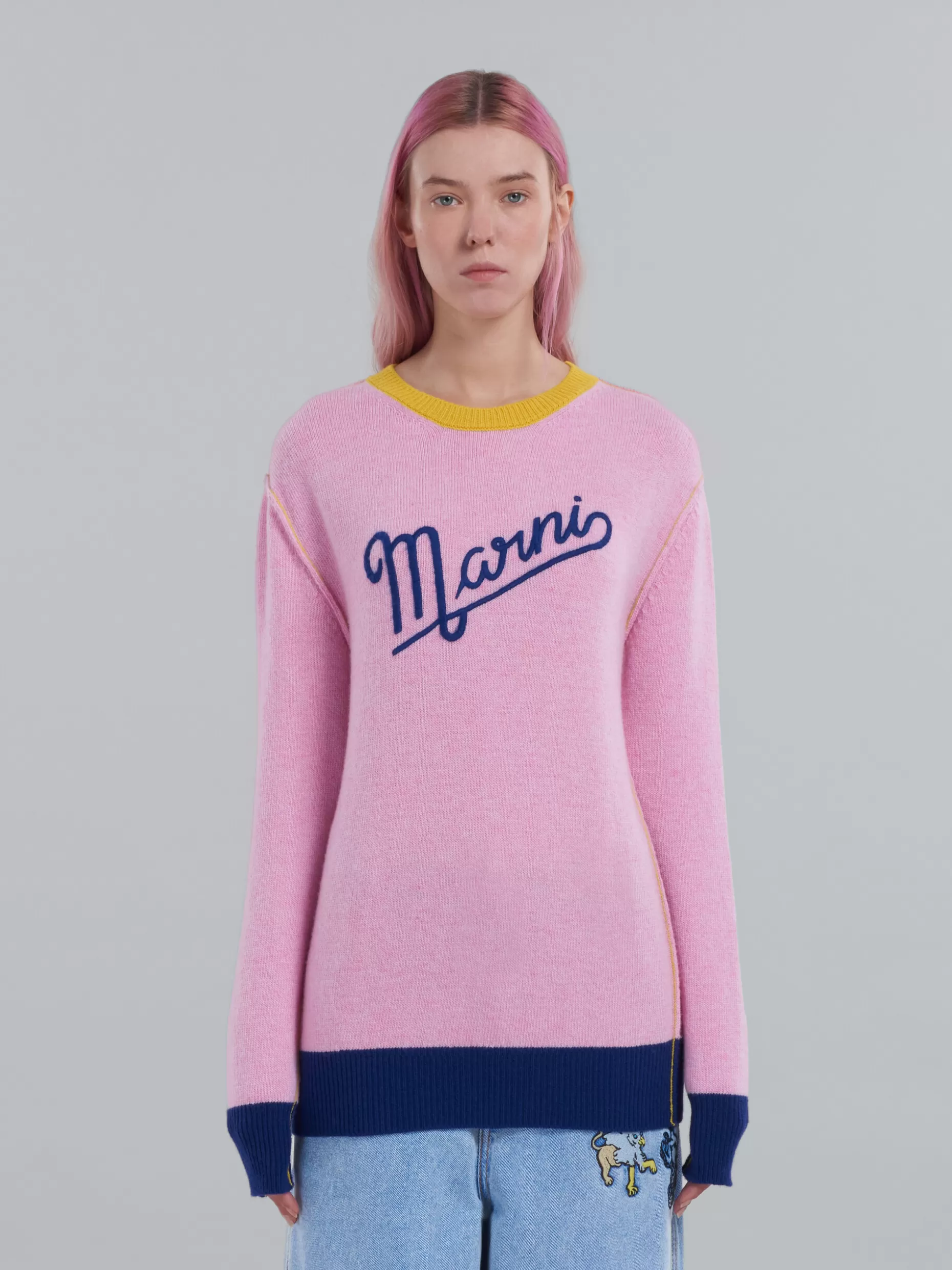 Women Marni Pink Wool Sweater With Logo