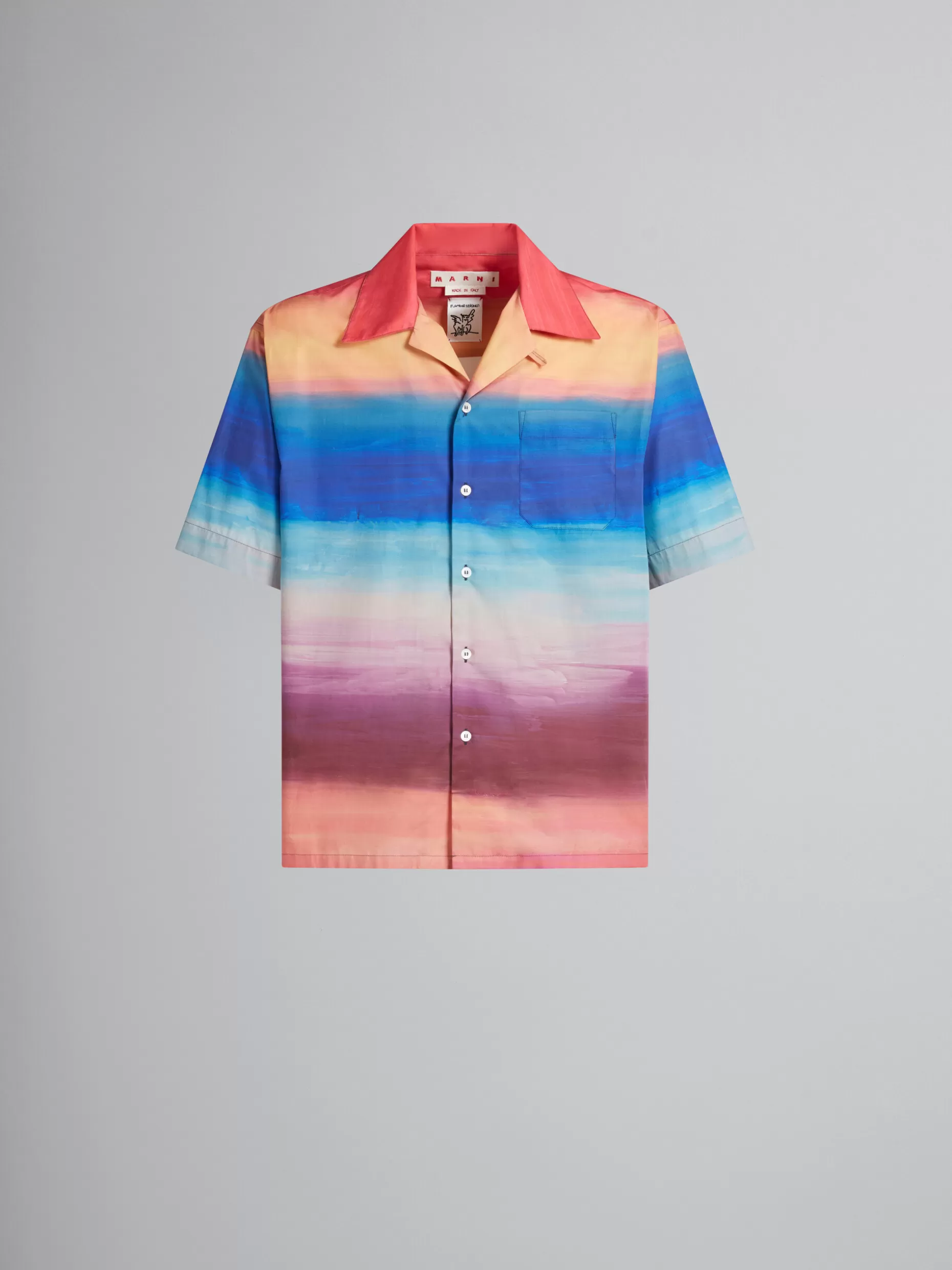 Men Marni Poplin Bowling Shirt With Dark Side Of The Moon Print