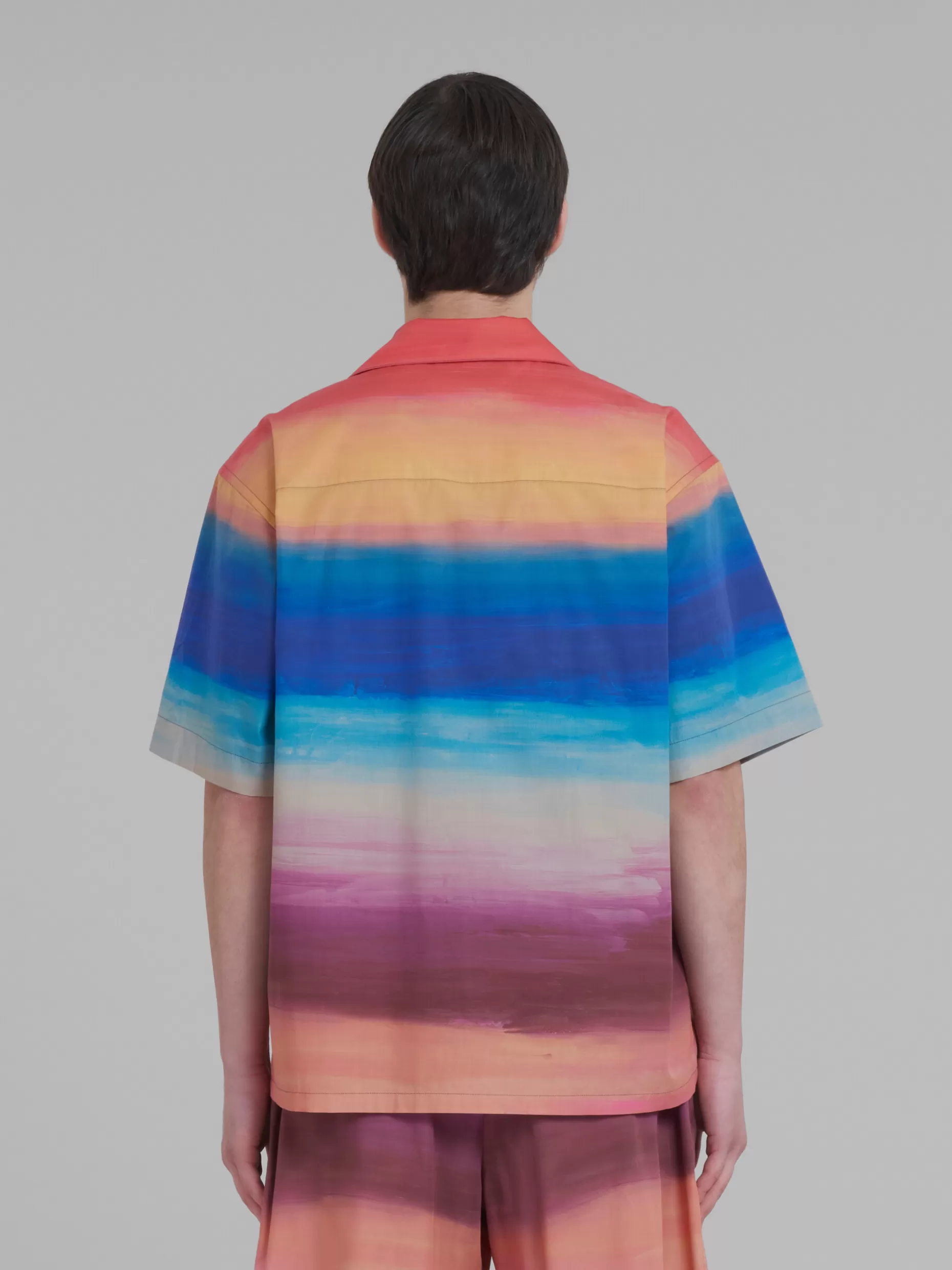 Men Marni Poplin Bowling Shirt With Dark Side Of The Moon Print