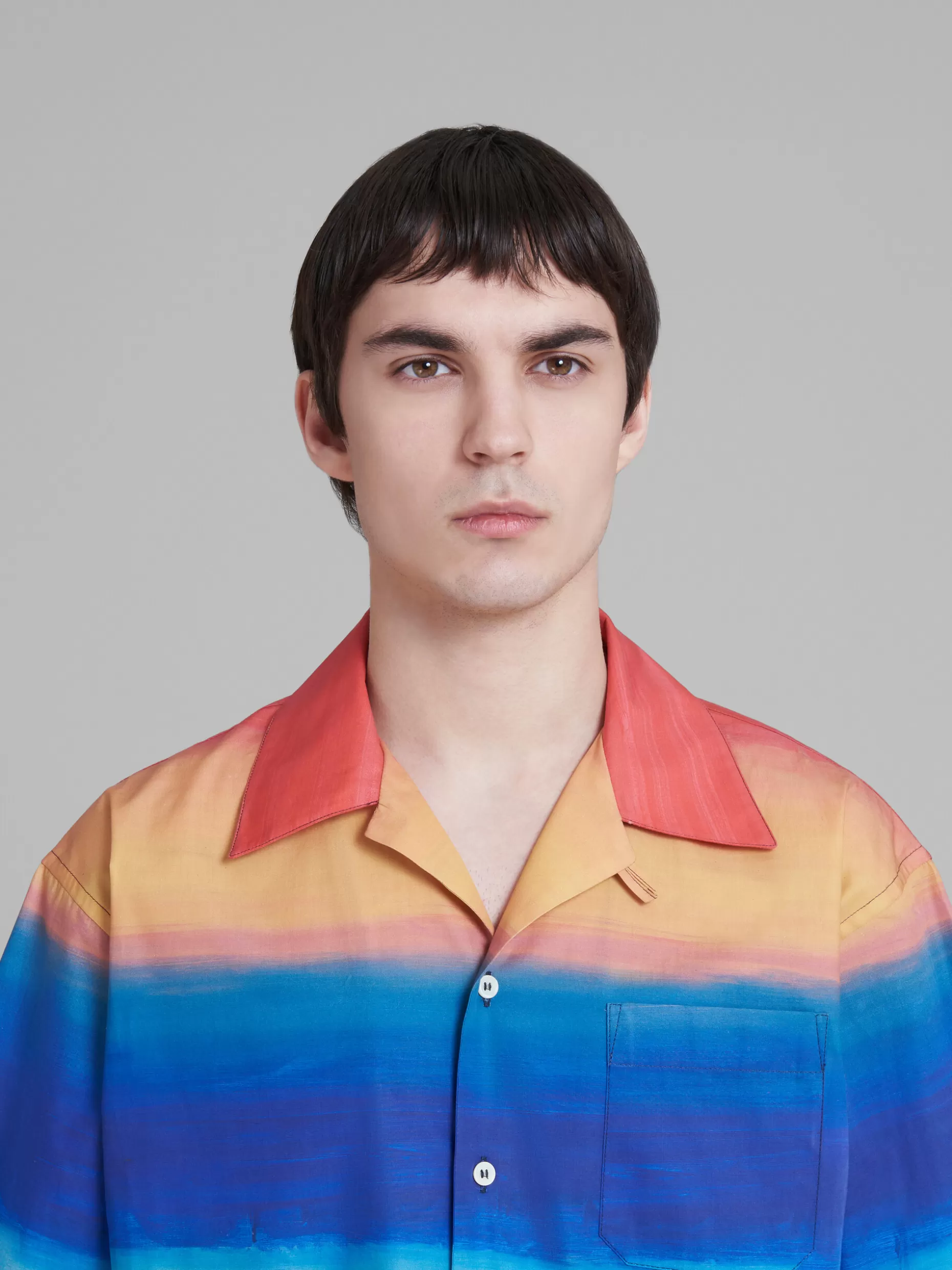 Men Marni Poplin Bowling Shirt With Dark Side Of The Moon Print