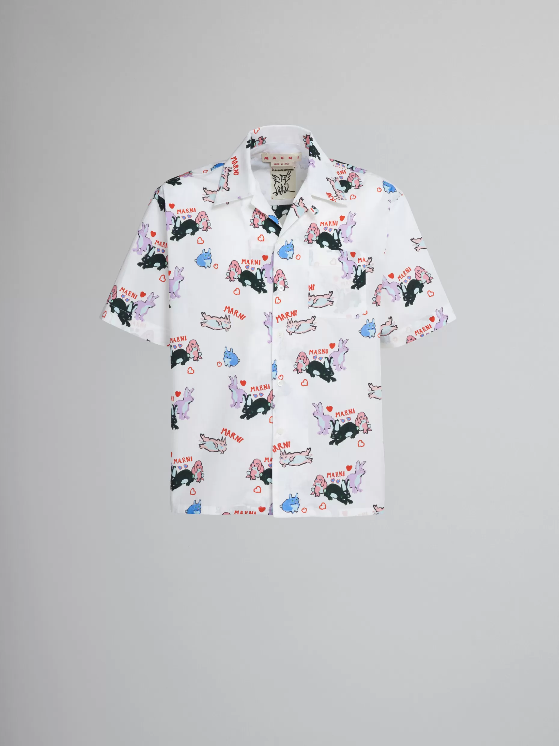 Men Marni Poplin Bowling Shirt With Rabbit Print