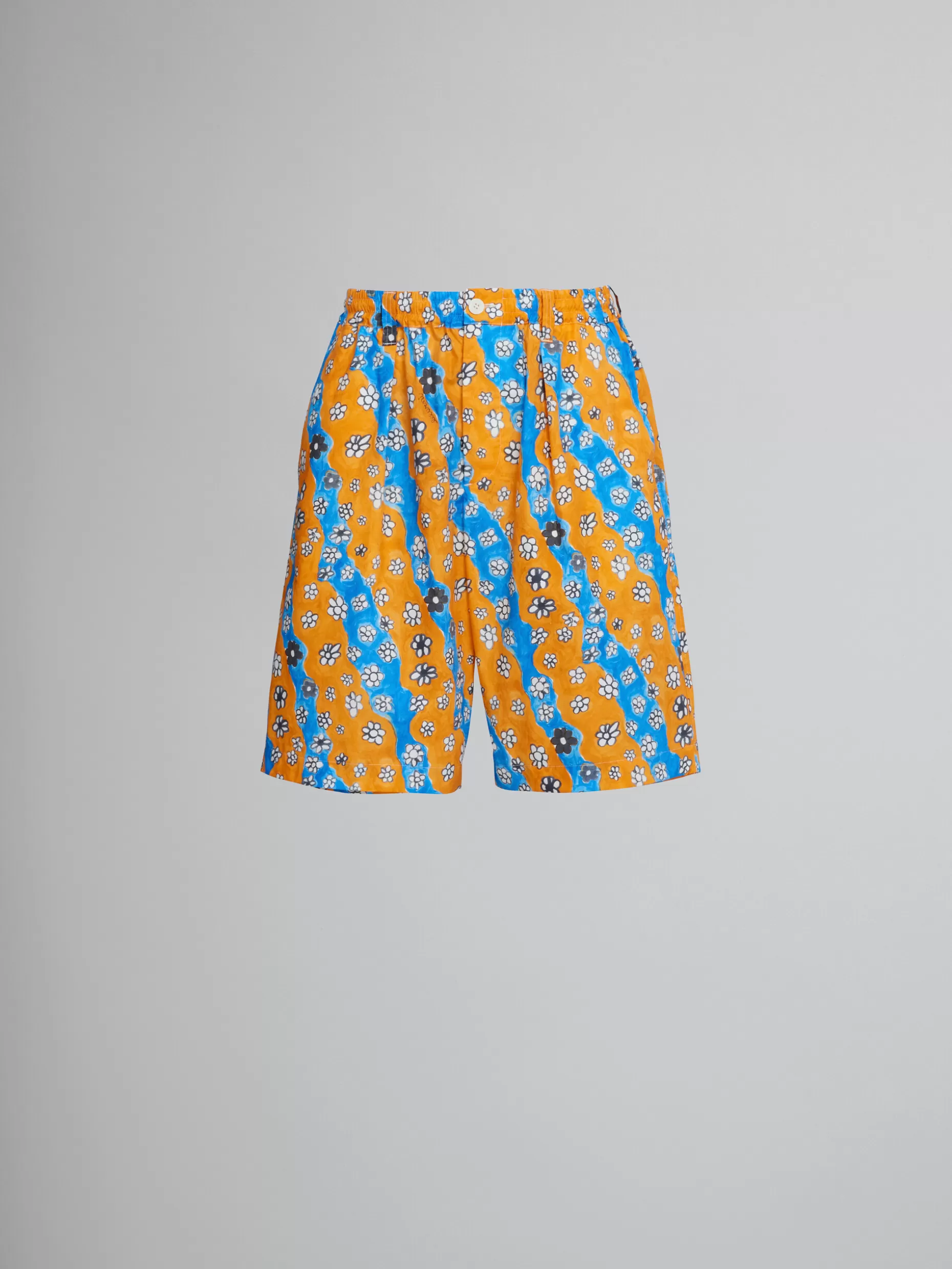 Men Marni Poplin Shorts With Stripy Flowers Print