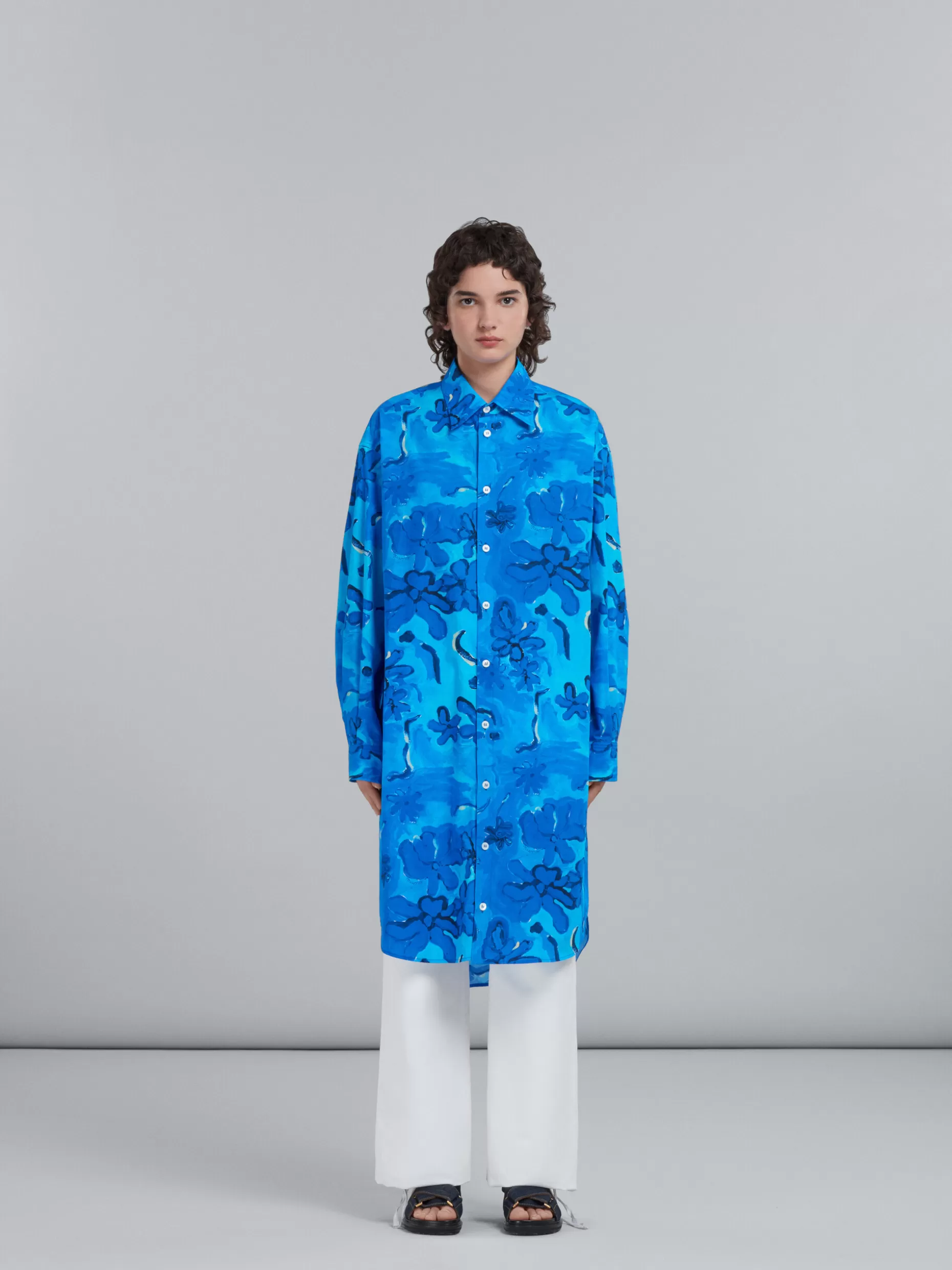 Women Marni Printed Blue Poplin Shirt Dress