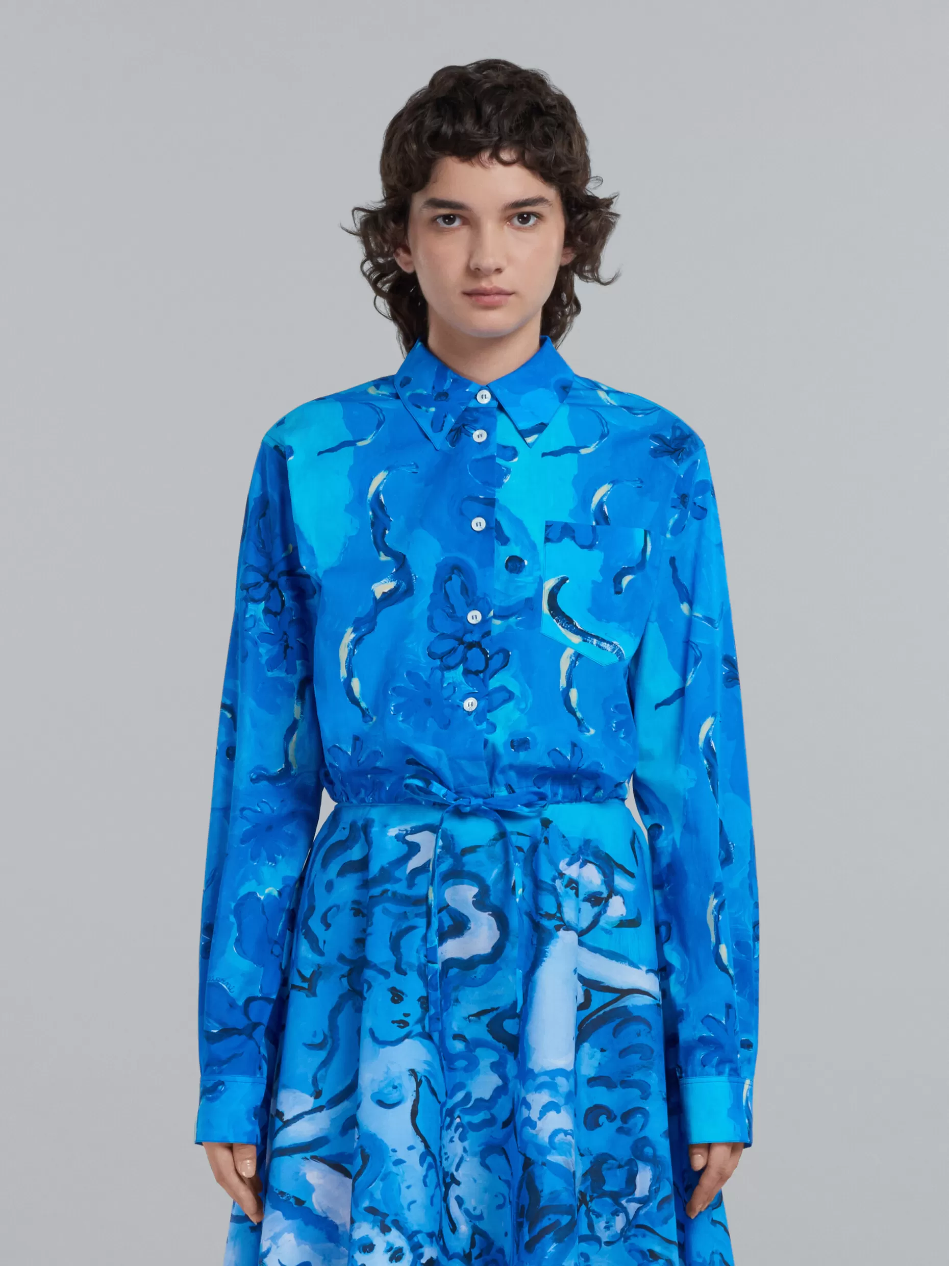 Women Marni Printed Poplin Drawstring Shirt Dress