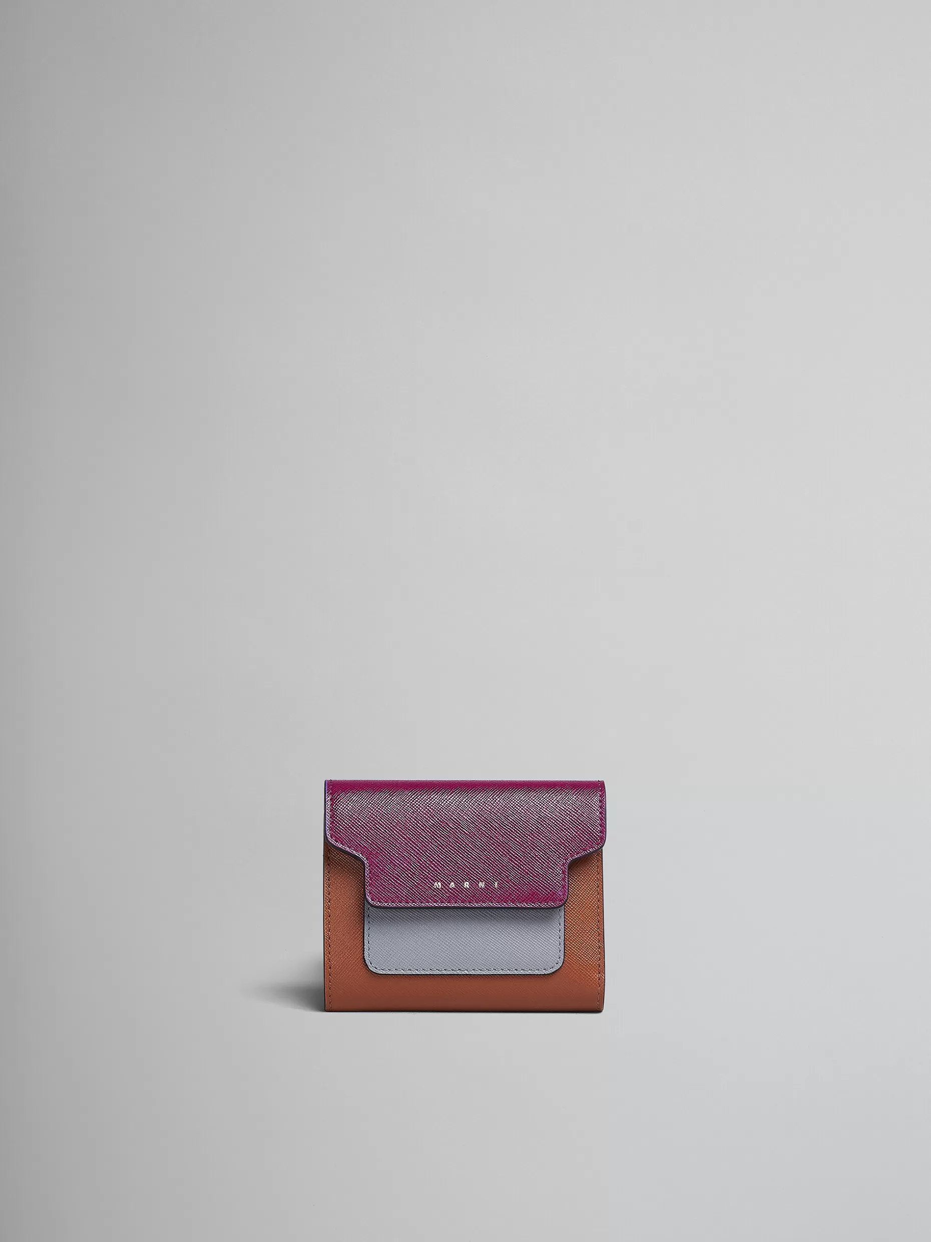 Women Marni Purple Grey And Brown Saffiano Tri-Fold Wallet