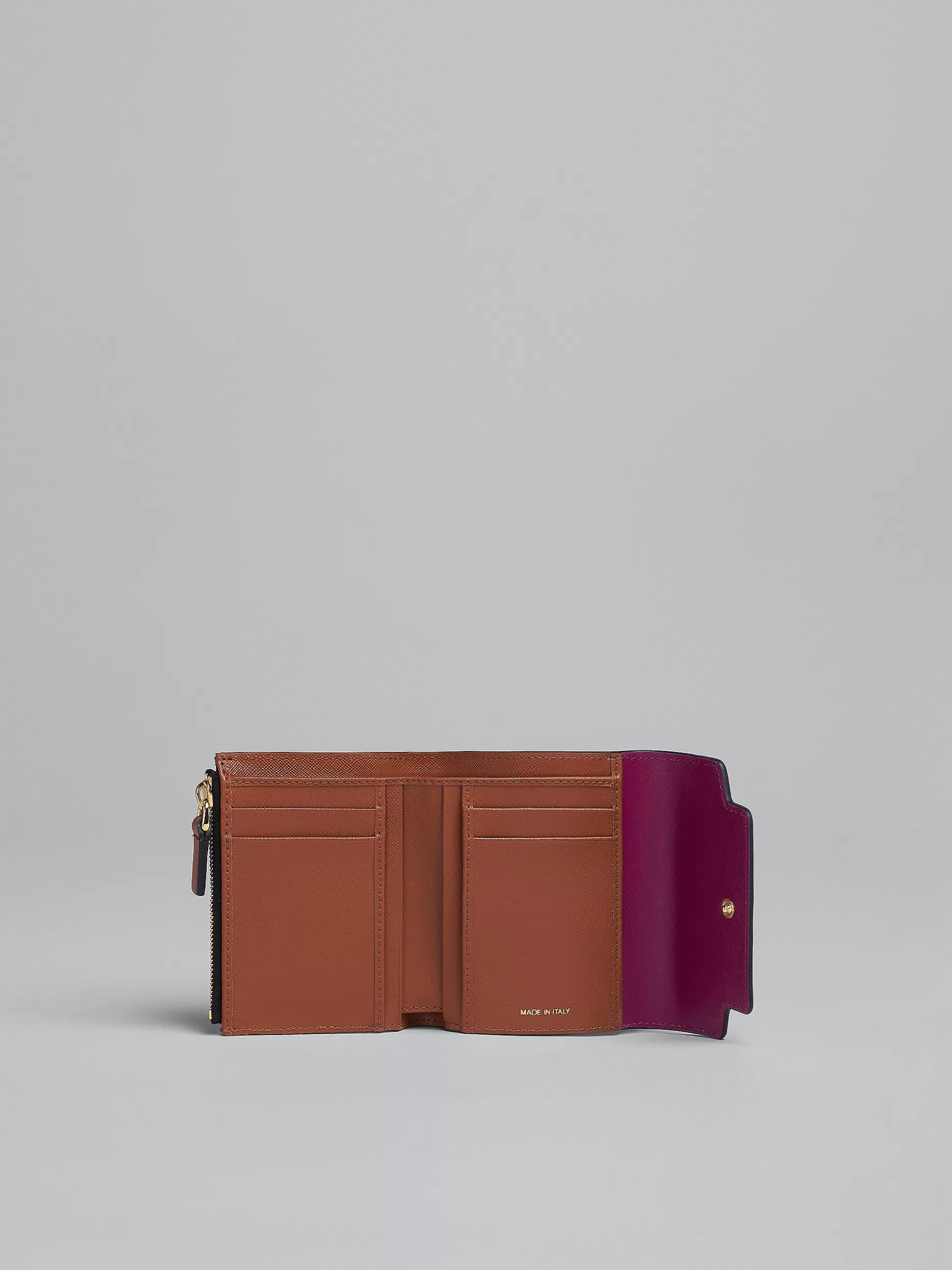 Women Marni Purple Grey And Brown Saffiano Tri-Fold Wallet