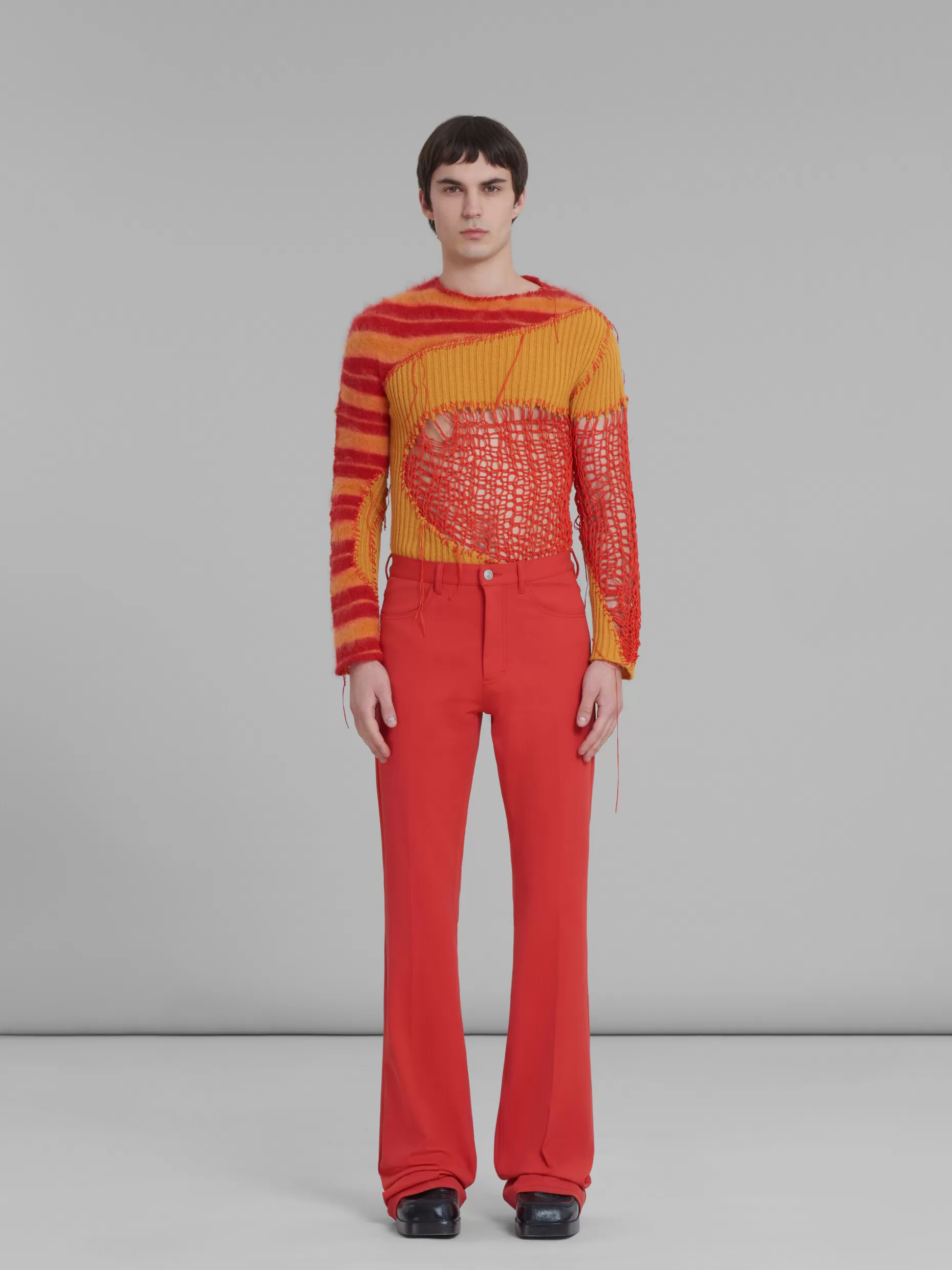 Men Marni Red Flared Trousers In Stretch Jersey