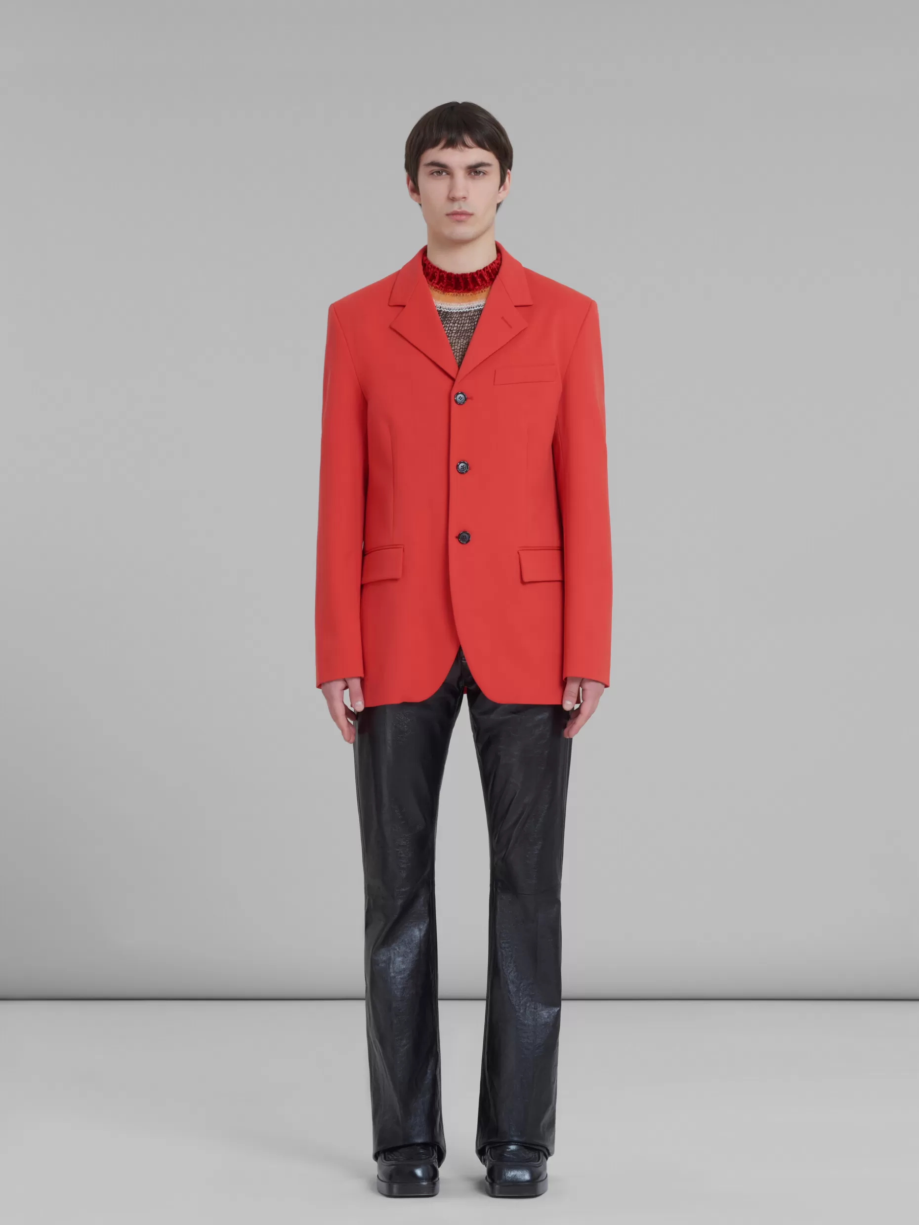 Men Marni Red Single-Breasted Blazer In Stretch-Jersey