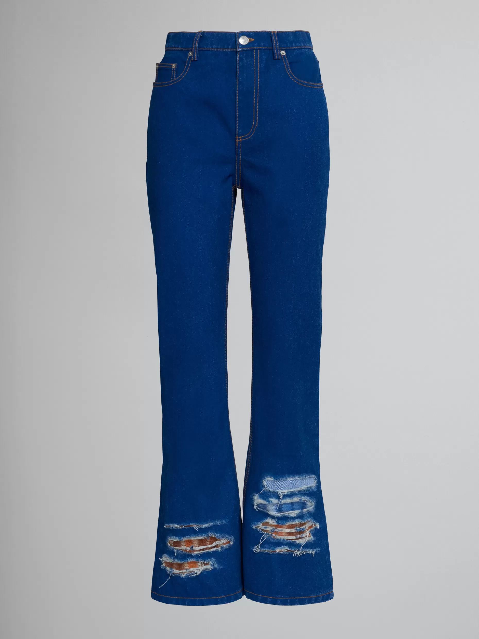 Women Marni Regular Flared Trousers In Denim And Mohair