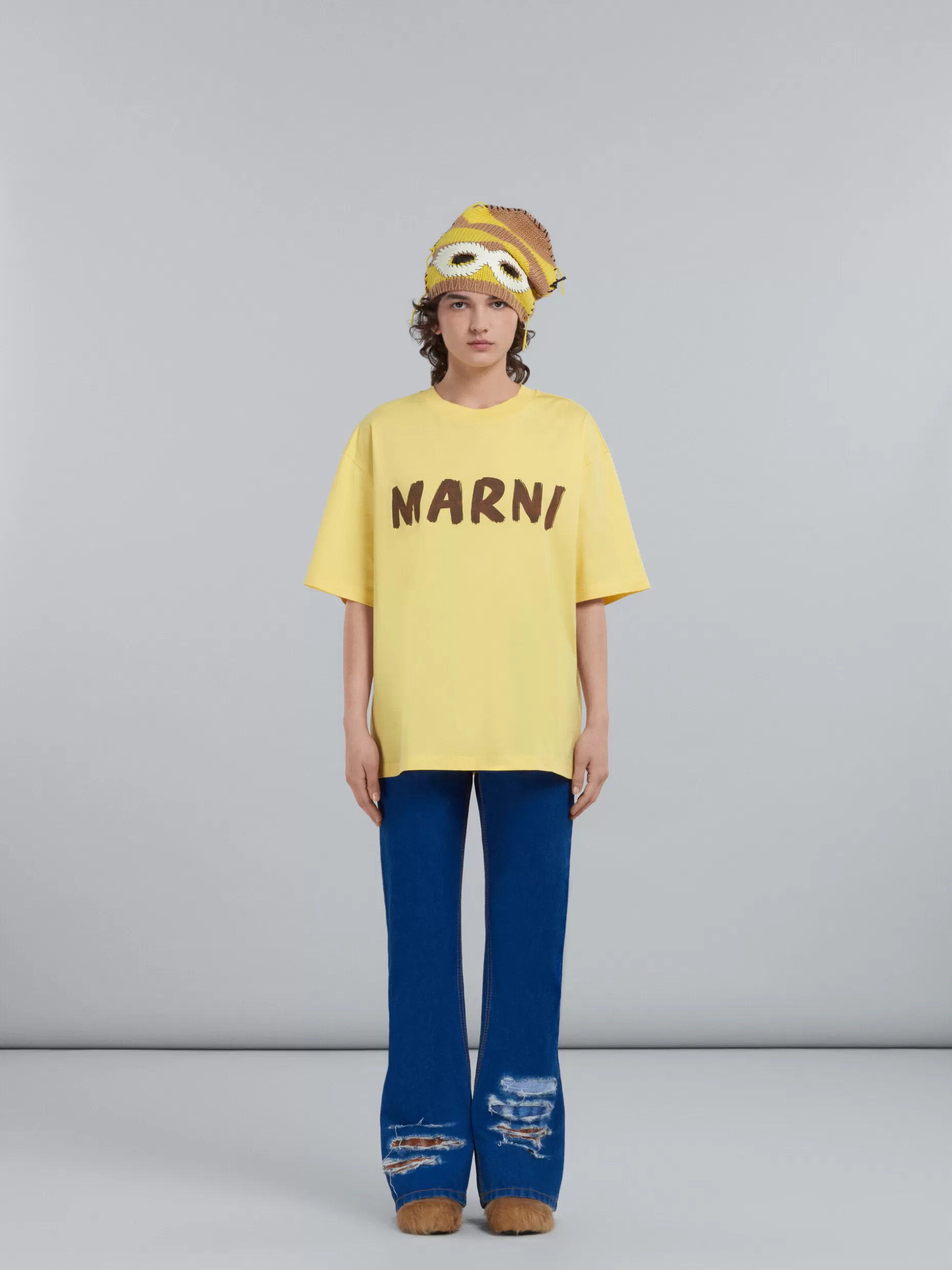 Women Marni Regular Flared Trousers In Denim And Mohair