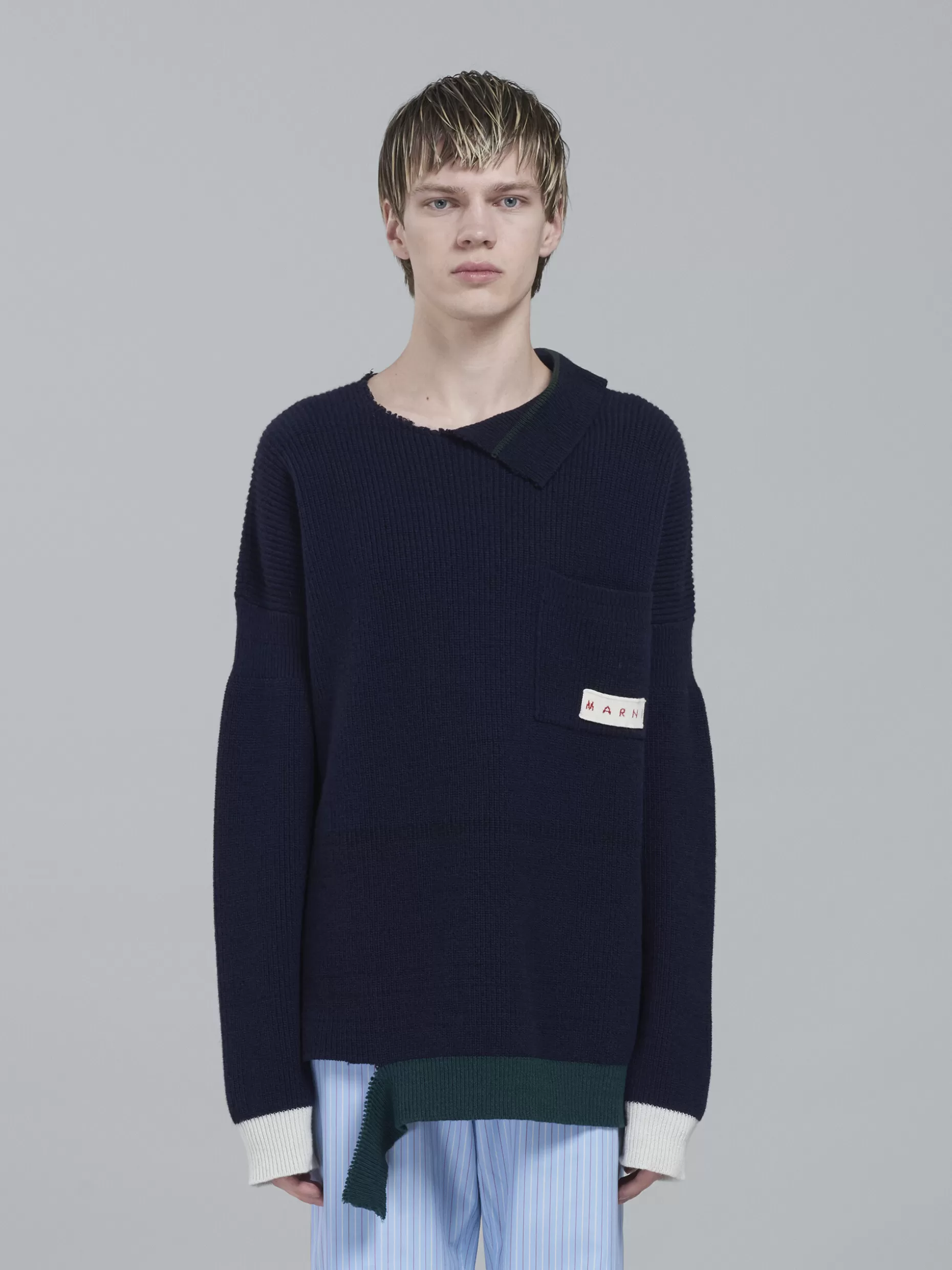 Men Marni Shetland Wool And Cotton Crewneck Sweater