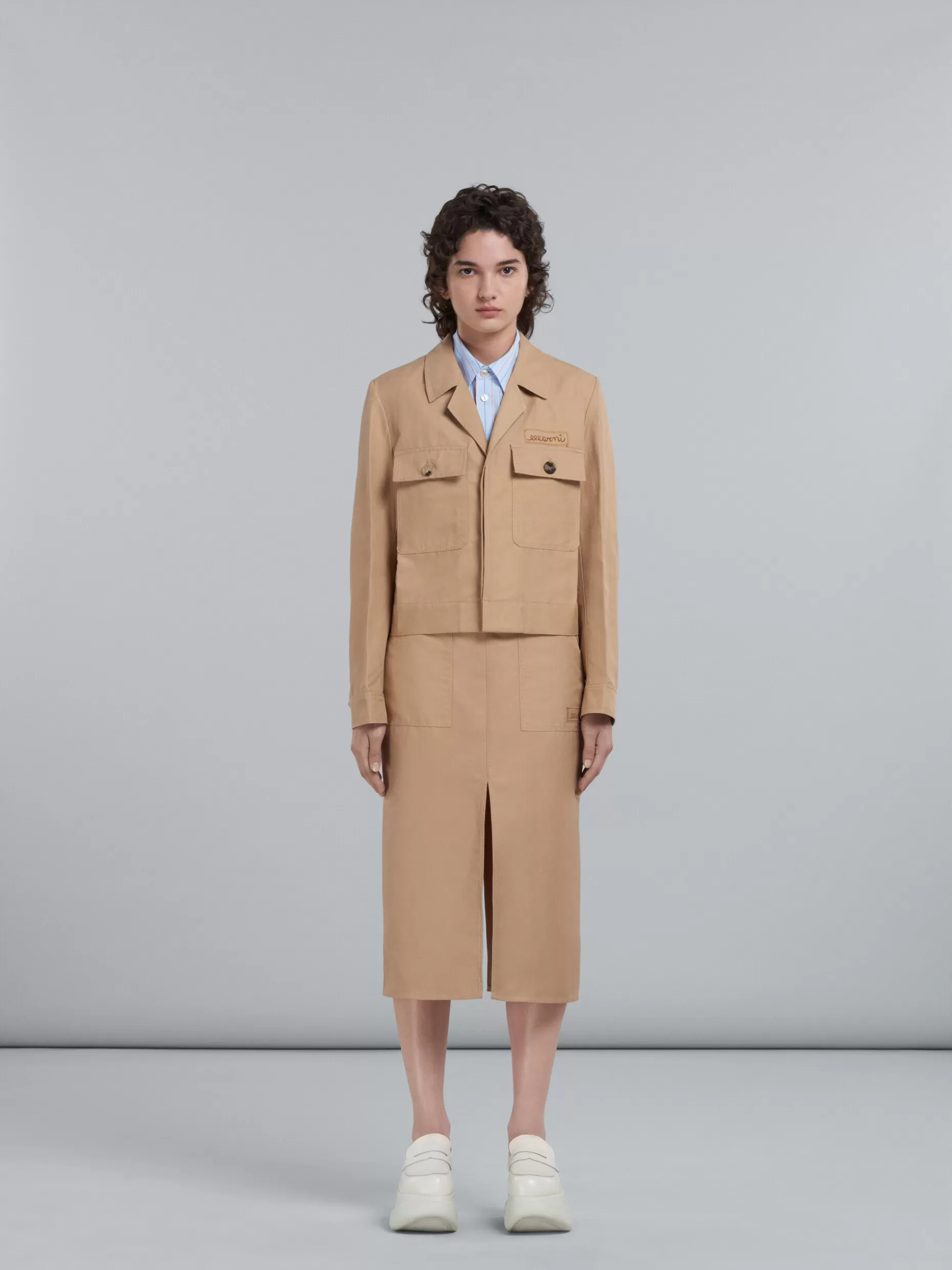 Women Marni Short Beige Jacket In Technical Cotton-Linen