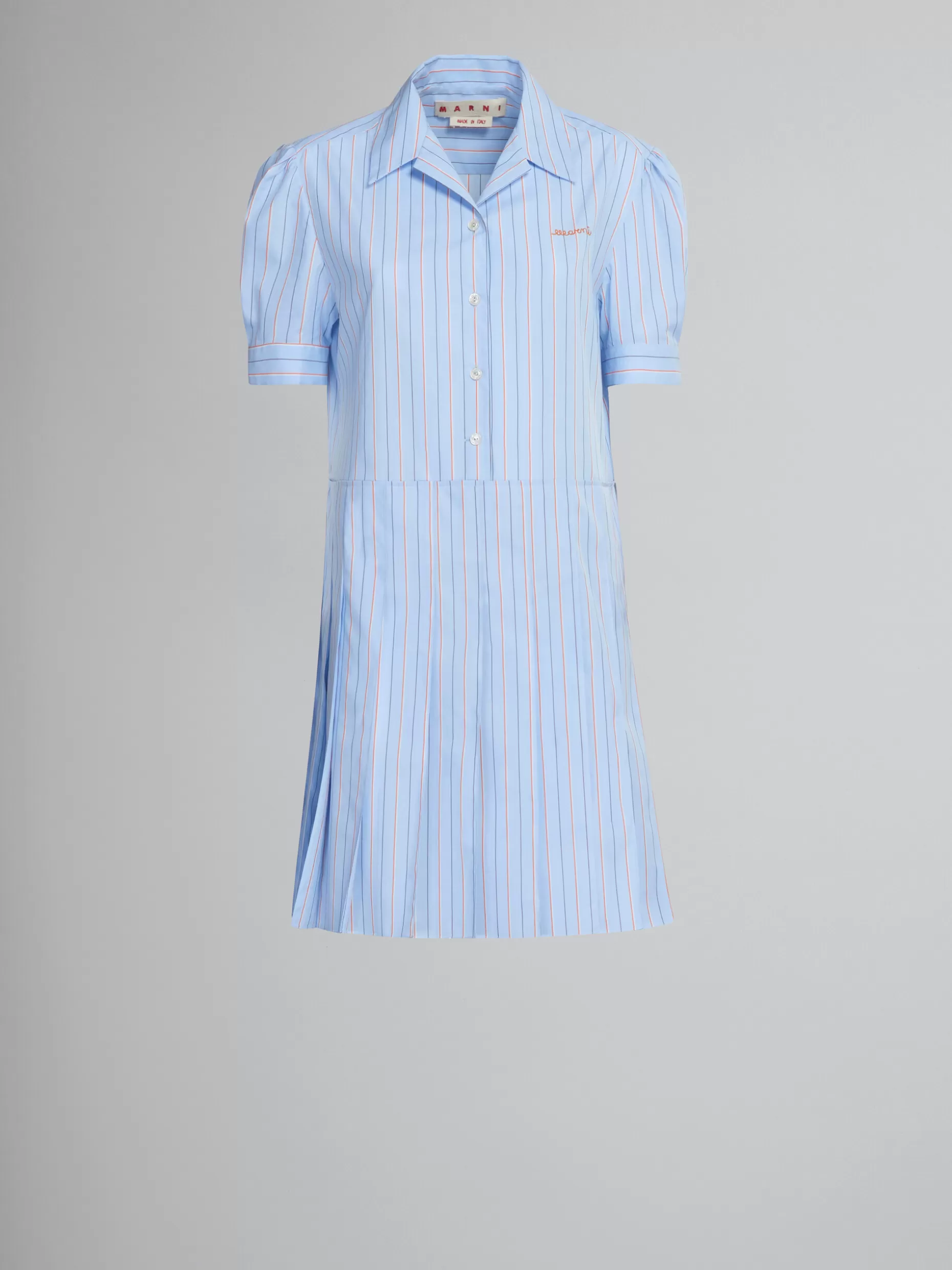 Women Marni Short Dress In Light Blue Striped Bio Poplin