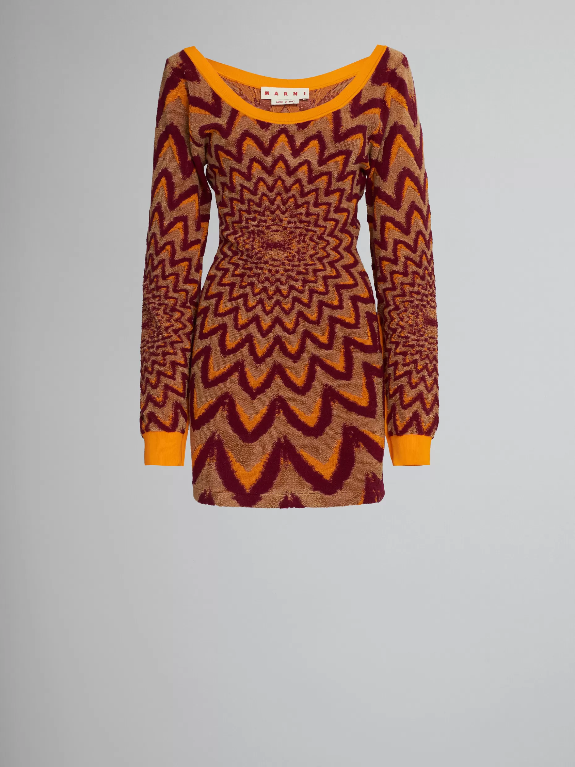 Women Marni Short Orange-Tone Dress With Optical Motif