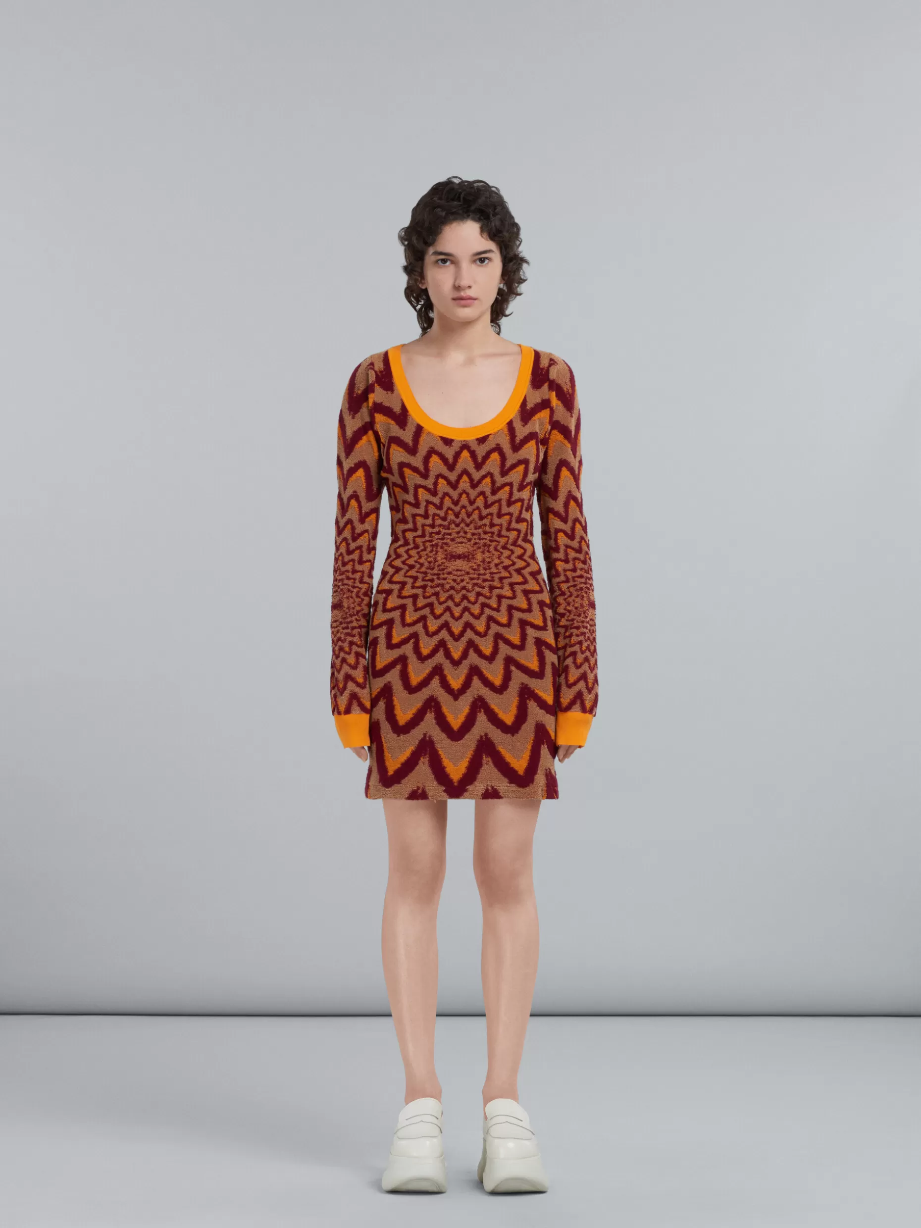 Women Marni Short Orange-Tone Dress With Optical Motif