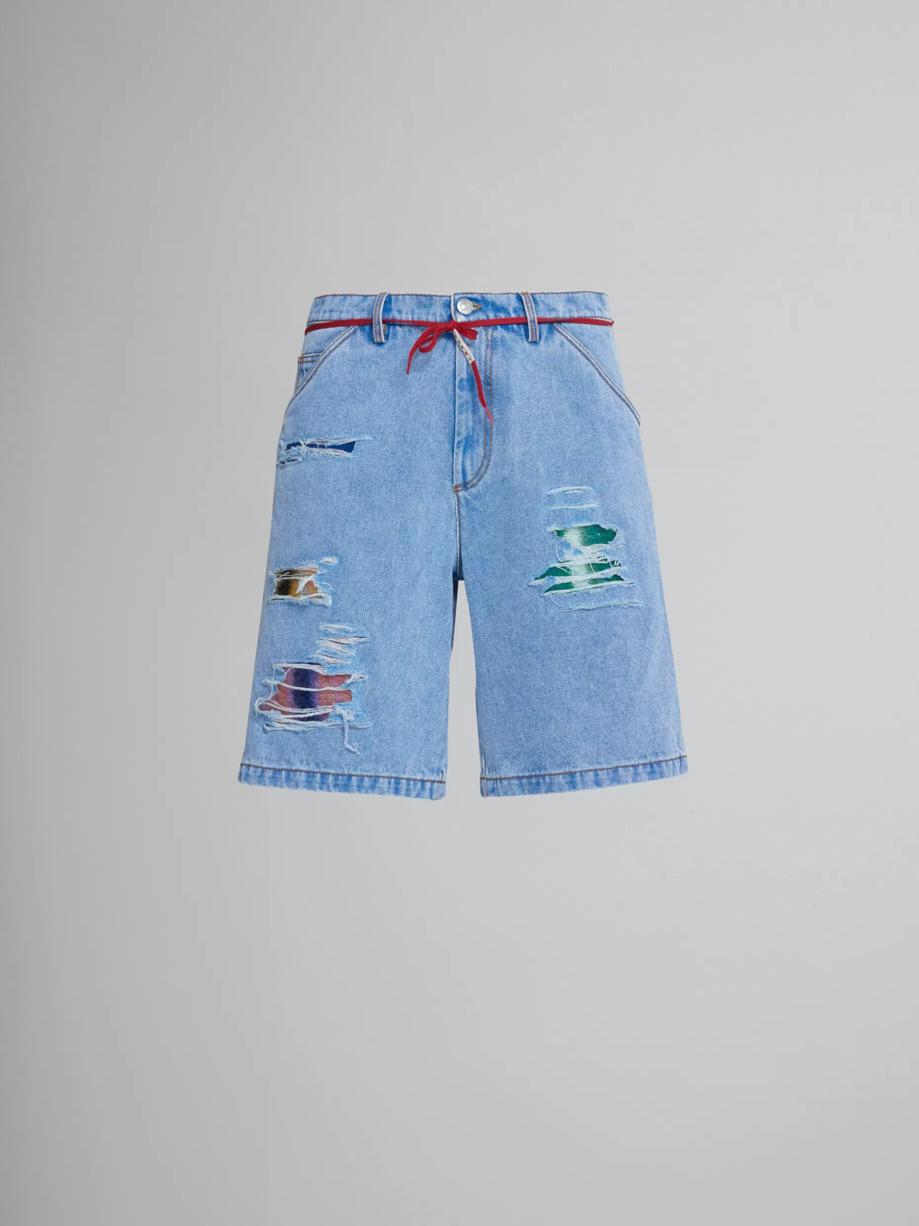 Men Marni Shorts In Coated Blue Denim And Mohair