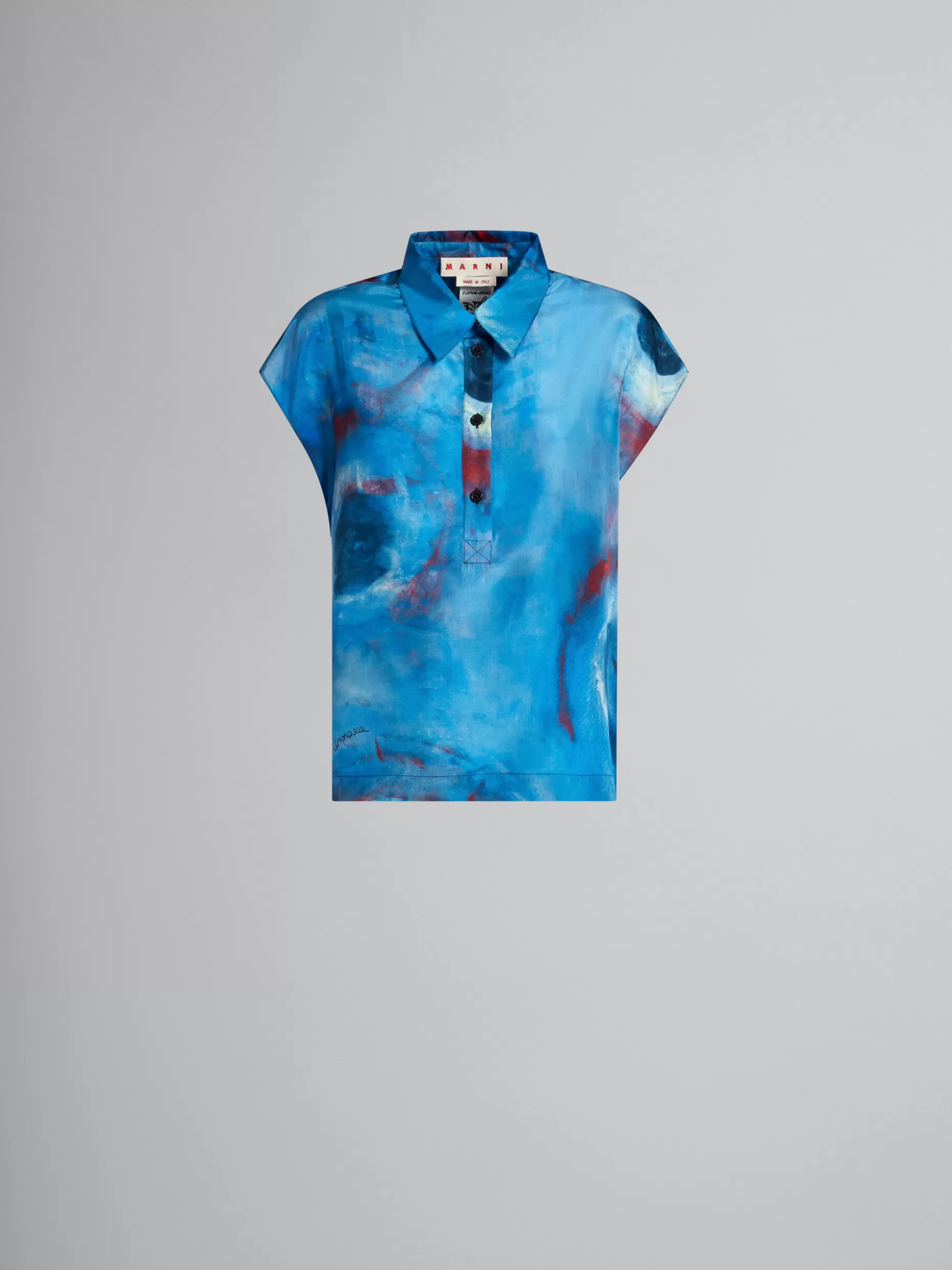 Women Marni Silk Polo Top With Buchi Blu Print