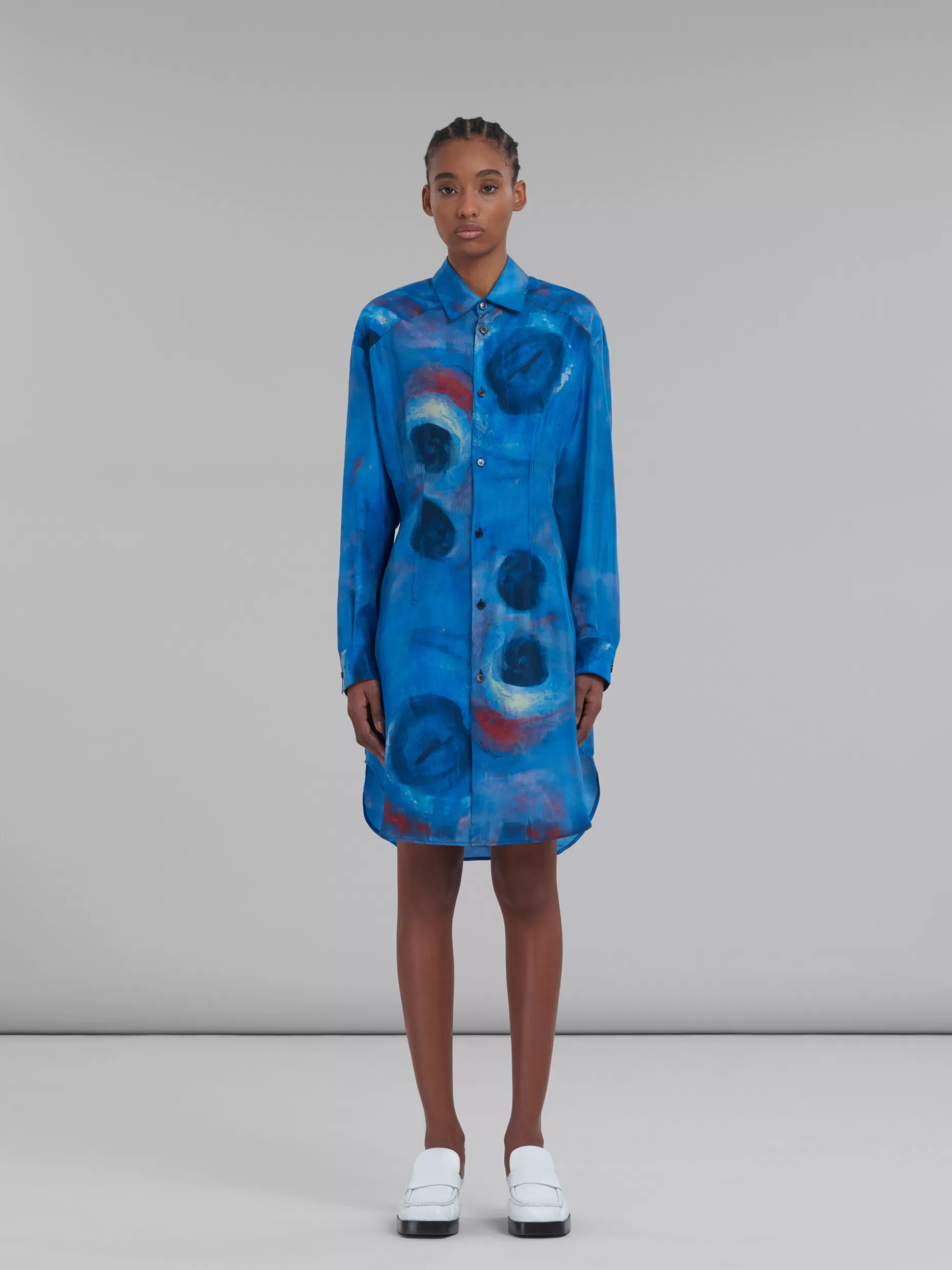 Women Marni Silk Shirt Dress With Buchi Blue Print