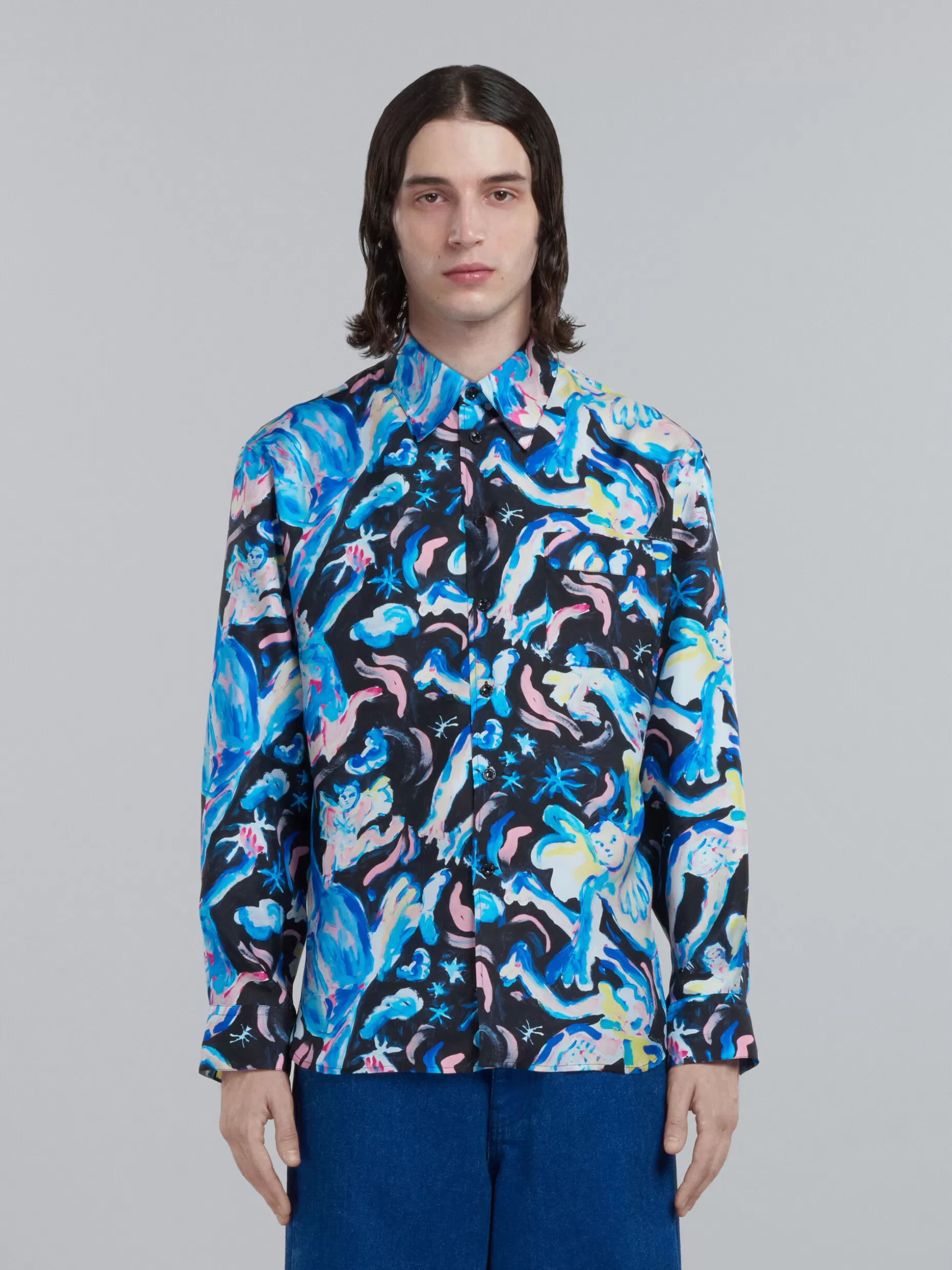 Men Marni Silk Shirt With Luciferi Print