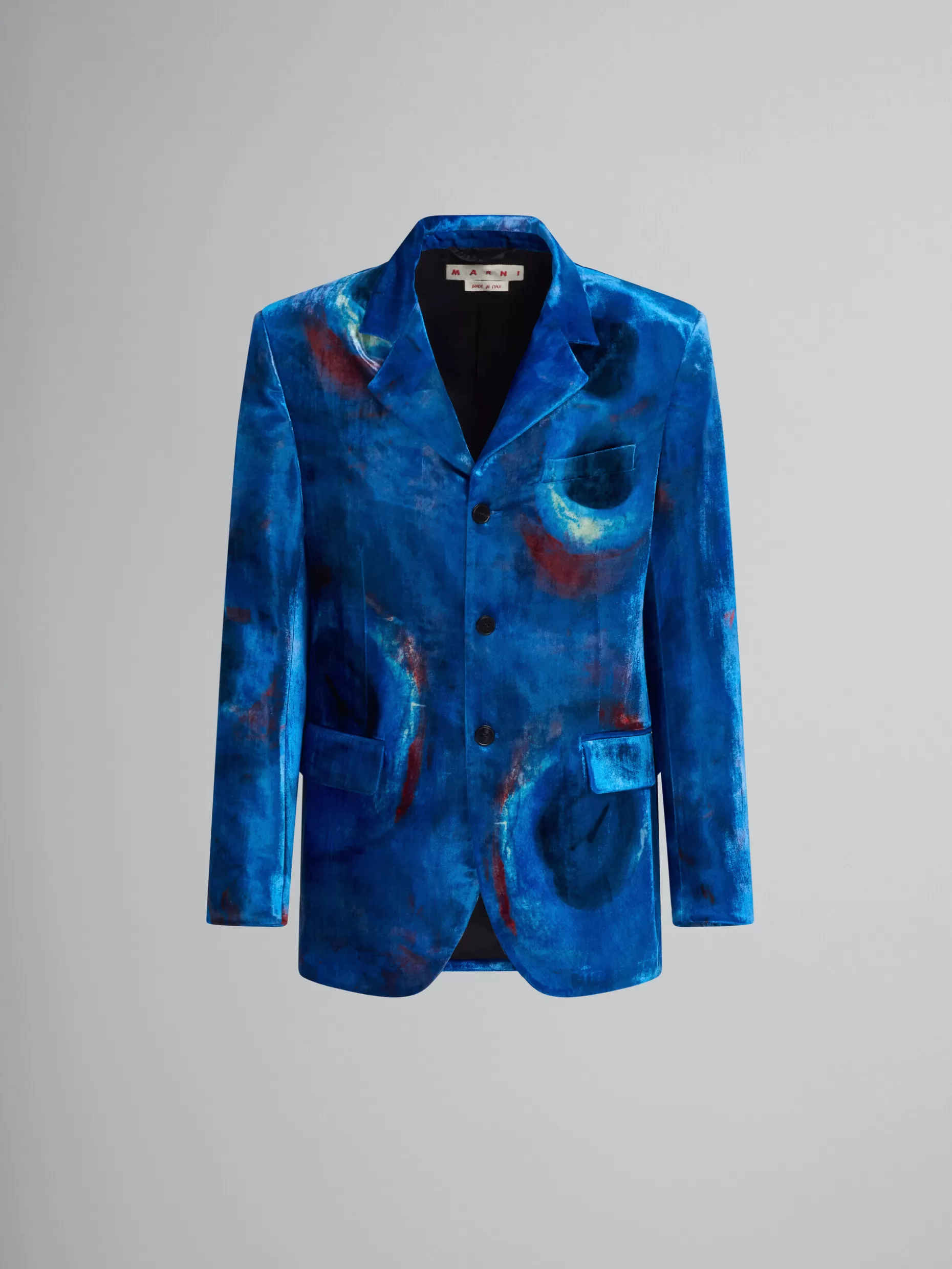 Men Marni Single-Breasted Velvet Blazer With Buchi Blu Print