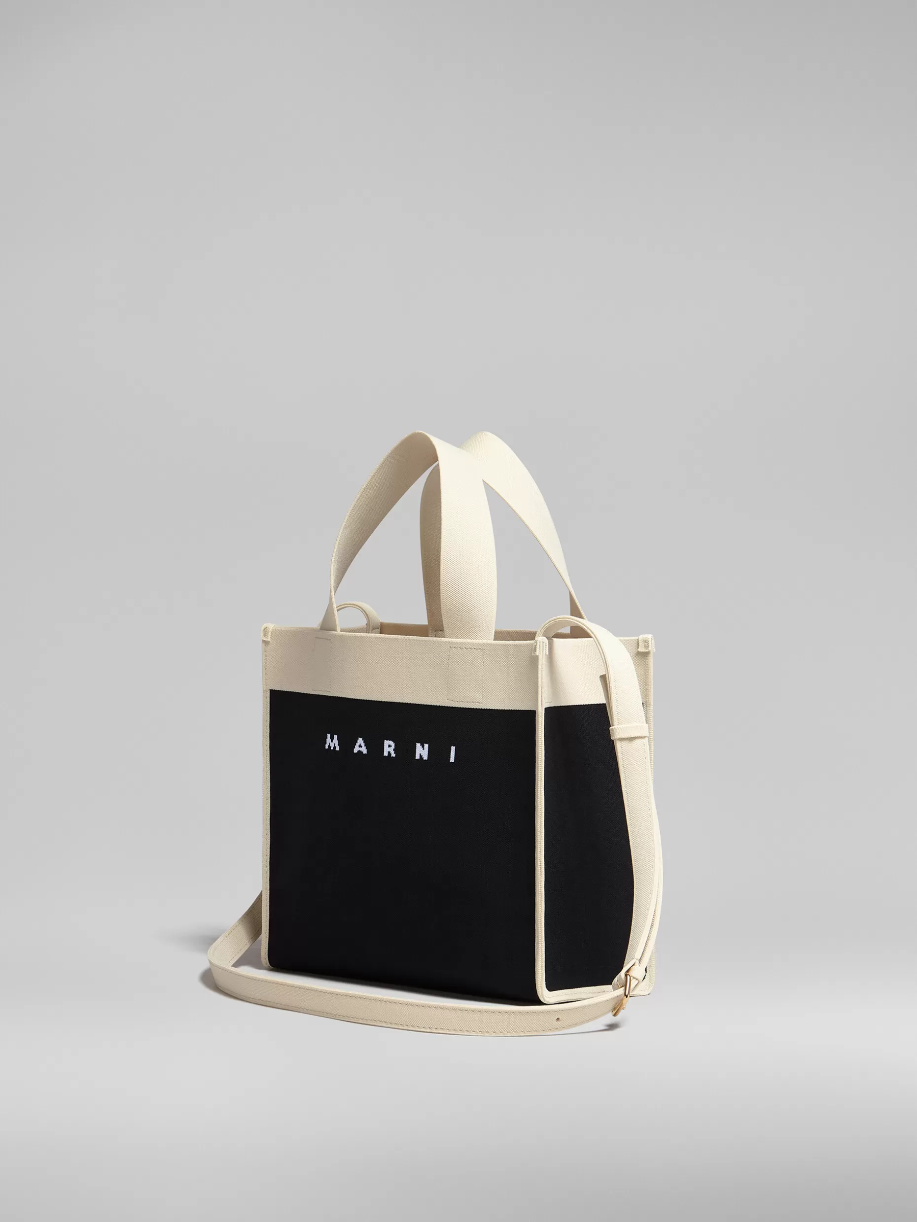 Women Marni Small Shopping Bag In Black And White Jacquard