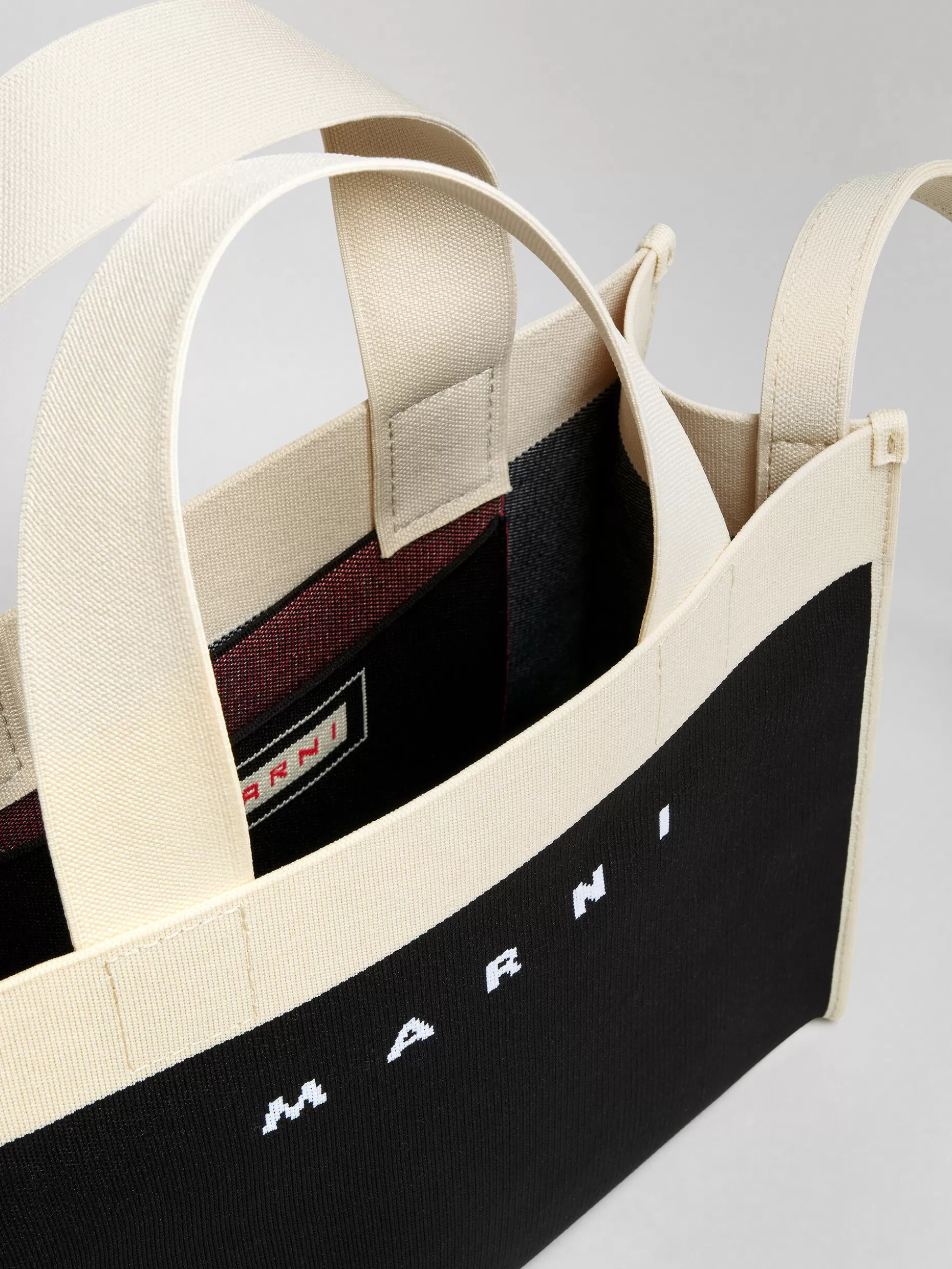 Women Marni Small Shopping Bag In Black And White Jacquard