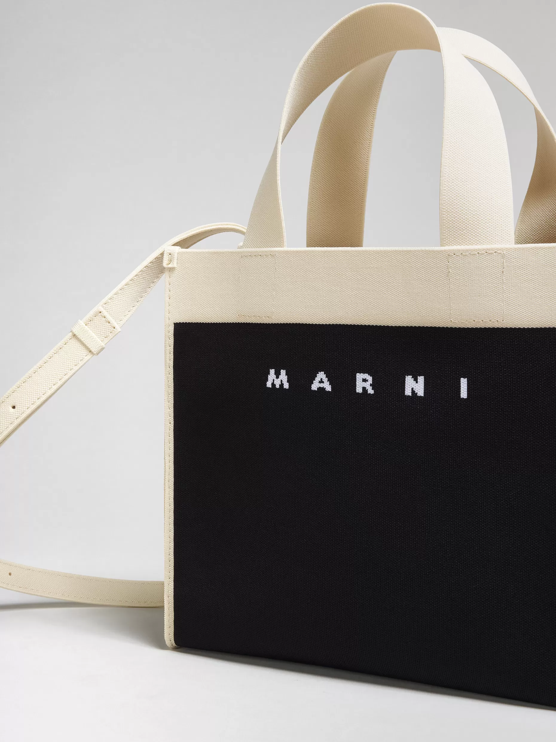 Women Marni Small Shopping Bag In Black And White Jacquard