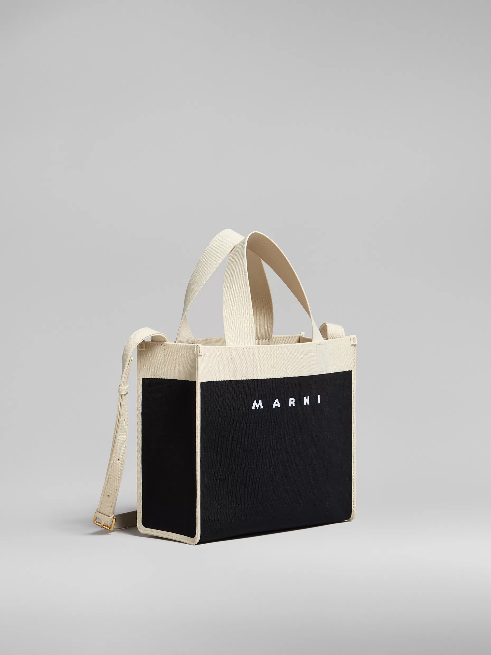 Women Marni Small Shopping Bag In Black And White Jacquard