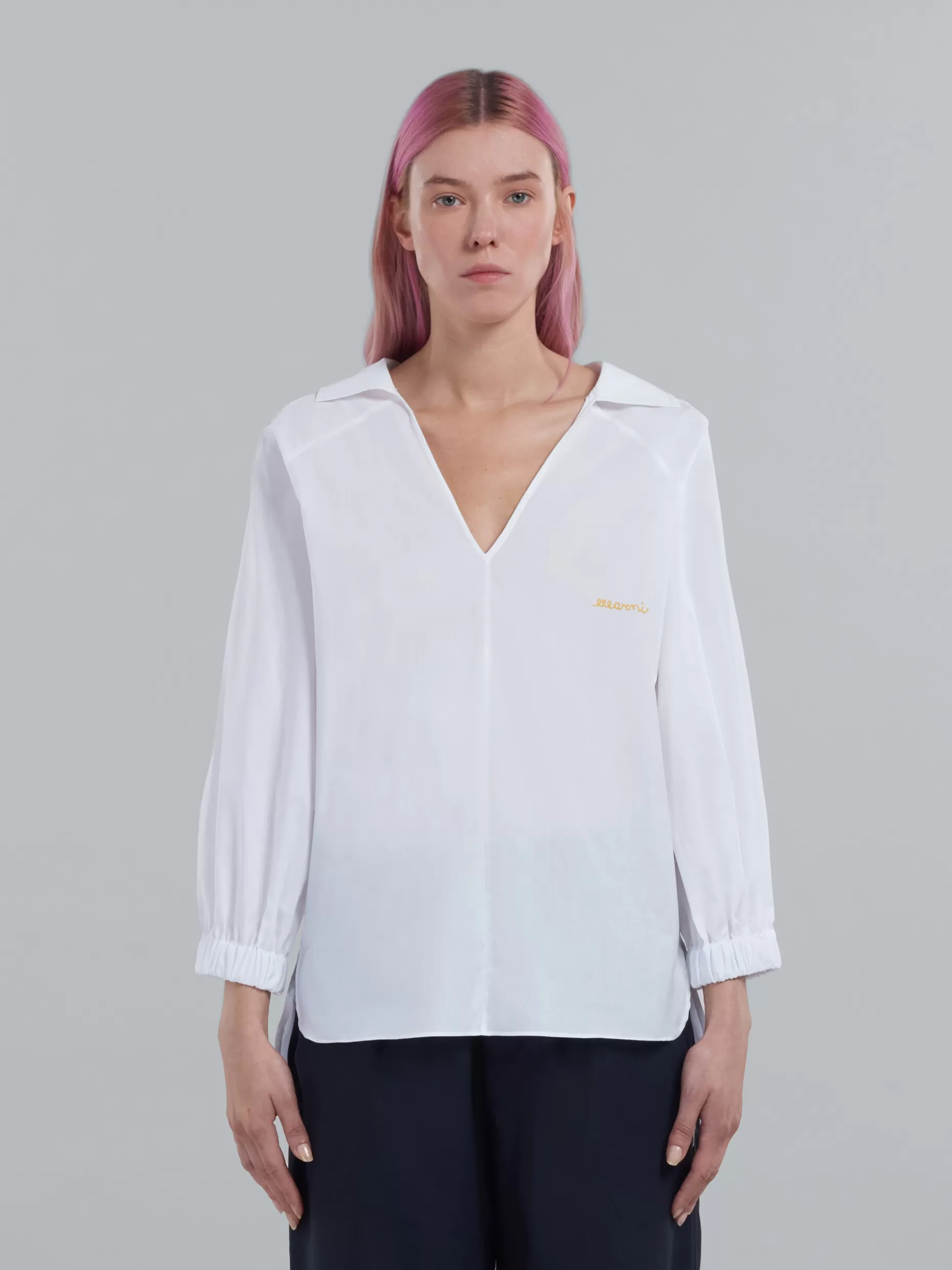 Women Marni Square-Neck Top In White Bio Poplin