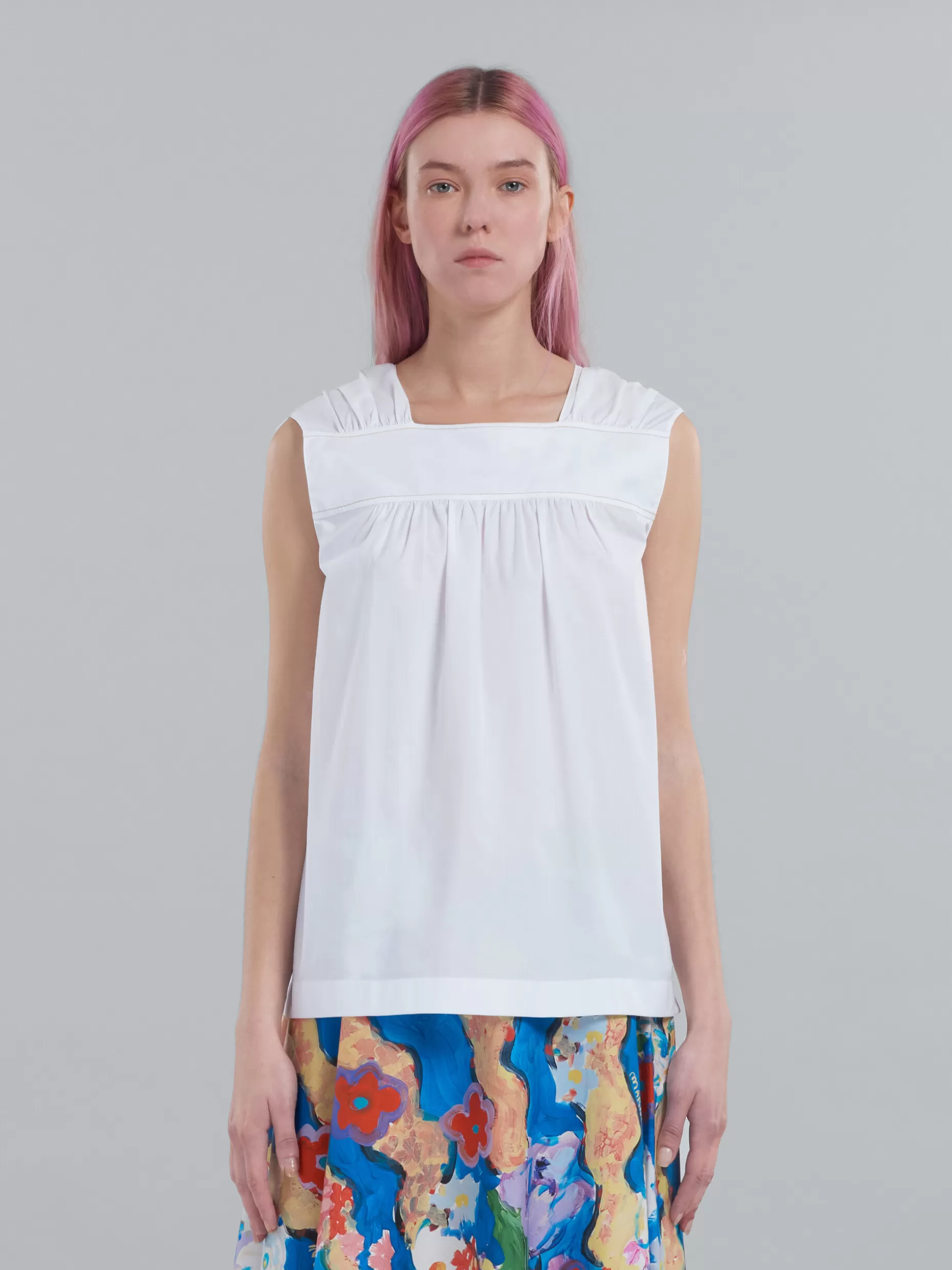 Women Marni Square-Neck Top In White Bio Poplin