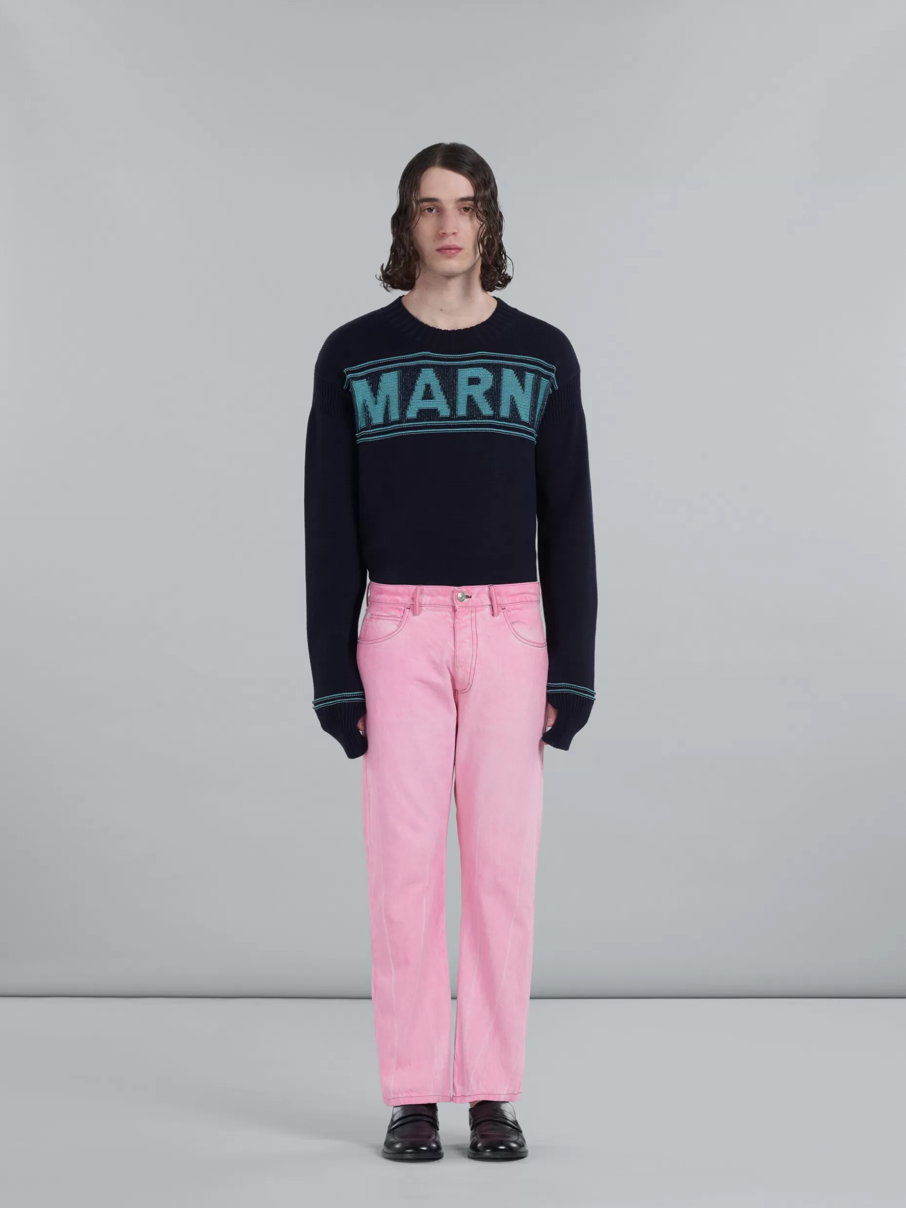 Men Marni Straight Trousers In Pink Cotton Drill